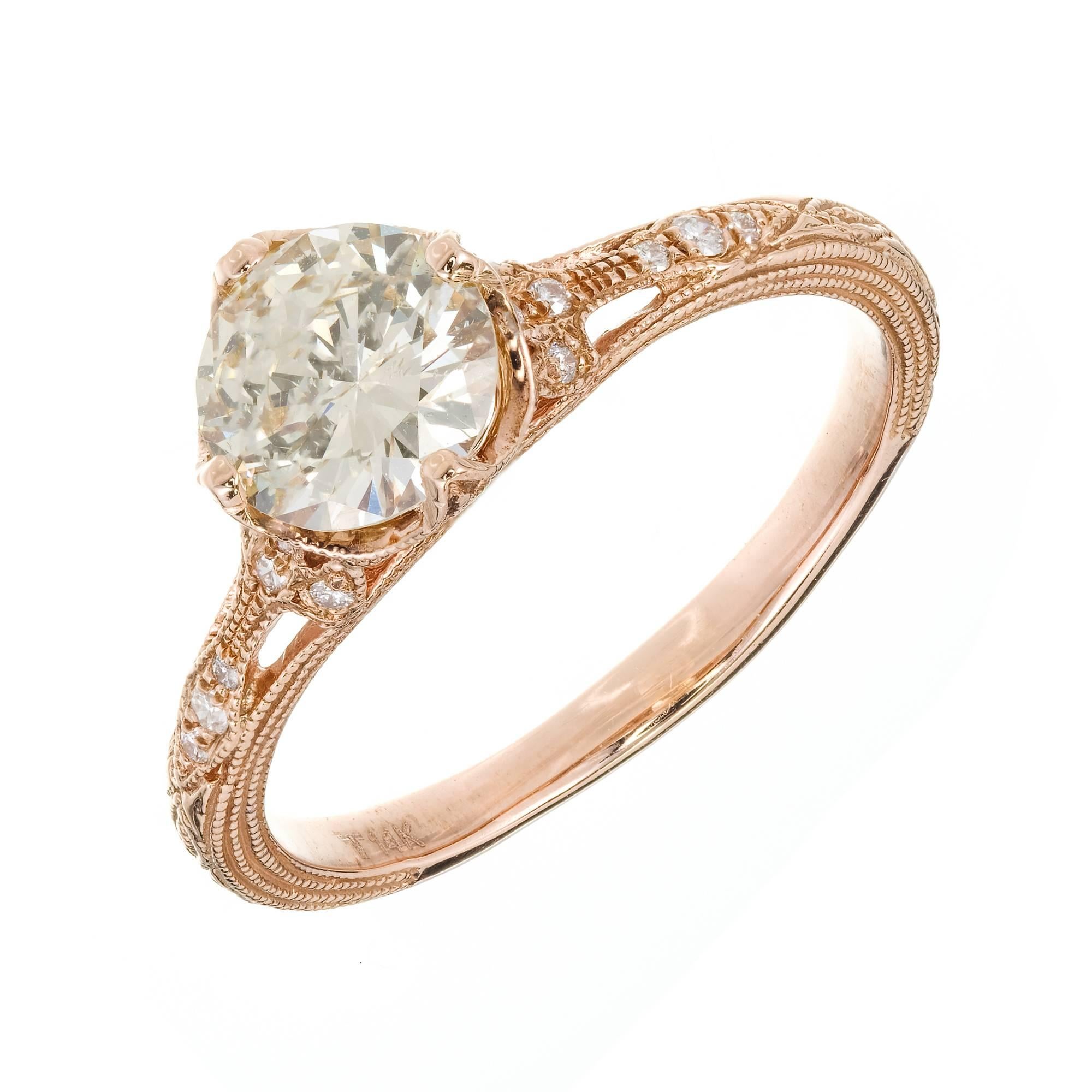 Peter Suchy GIA Certified .98 Carat Light Yellow Diamond Gold Engagement Ring For Sale
