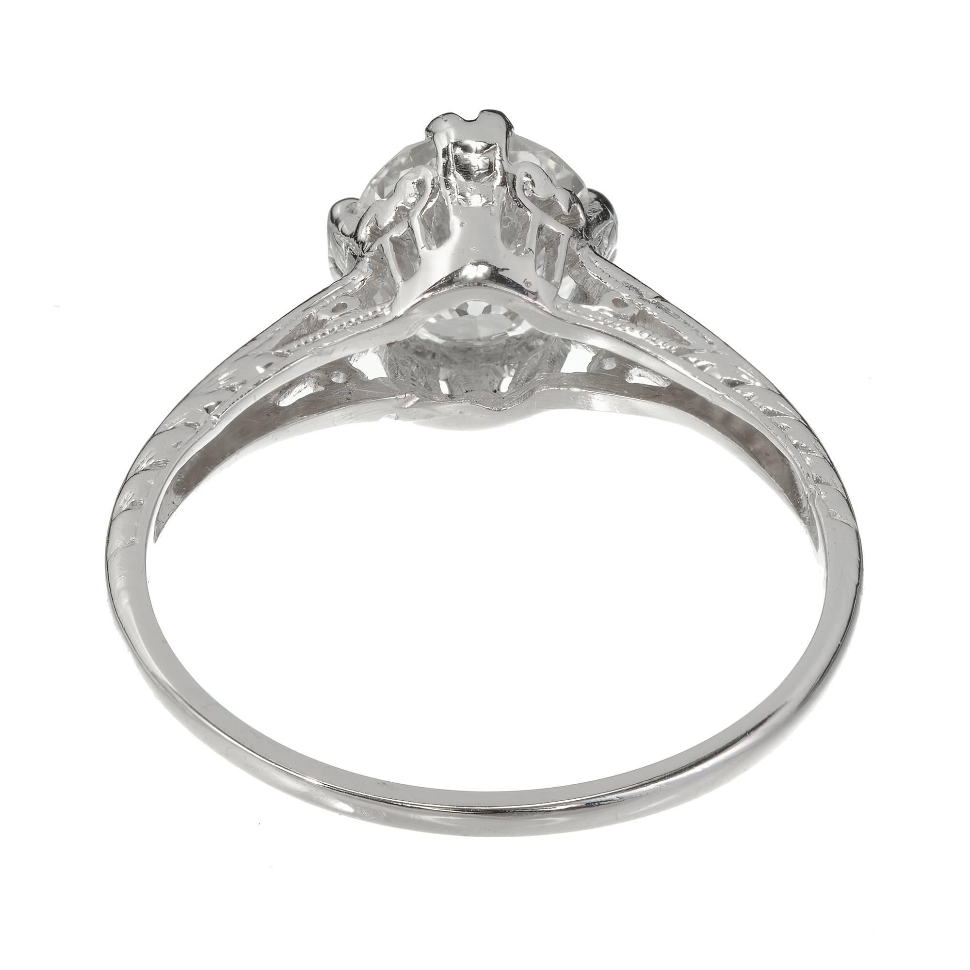 GIA-zertifizierter filigraner viktorianischer Solitär-Platin-Verlobungsring mit Diamant im Zustand „Gut“ im Angebot in Stamford, CT