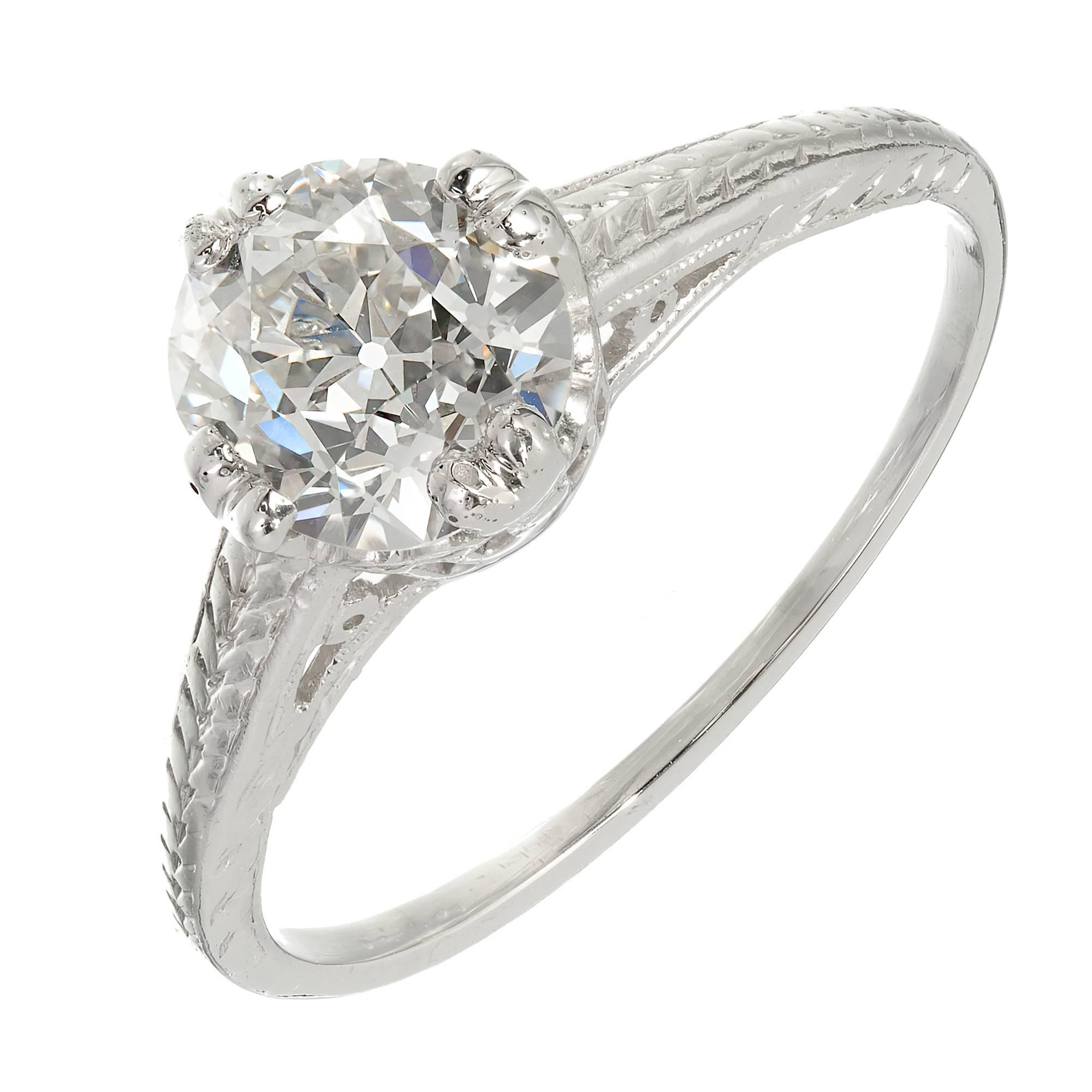GIA Certified Diamond Filigree Victorian Solitaire Platinum Engagement Ring For Sale