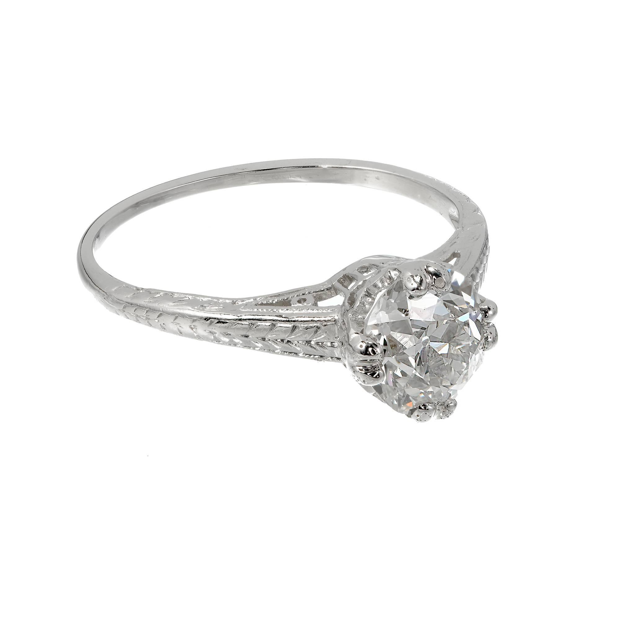 GIA Certified Diamond Filigree Victorian Solitaire Platinum Engagement Ring In Good Condition For Sale In Stamford, CT