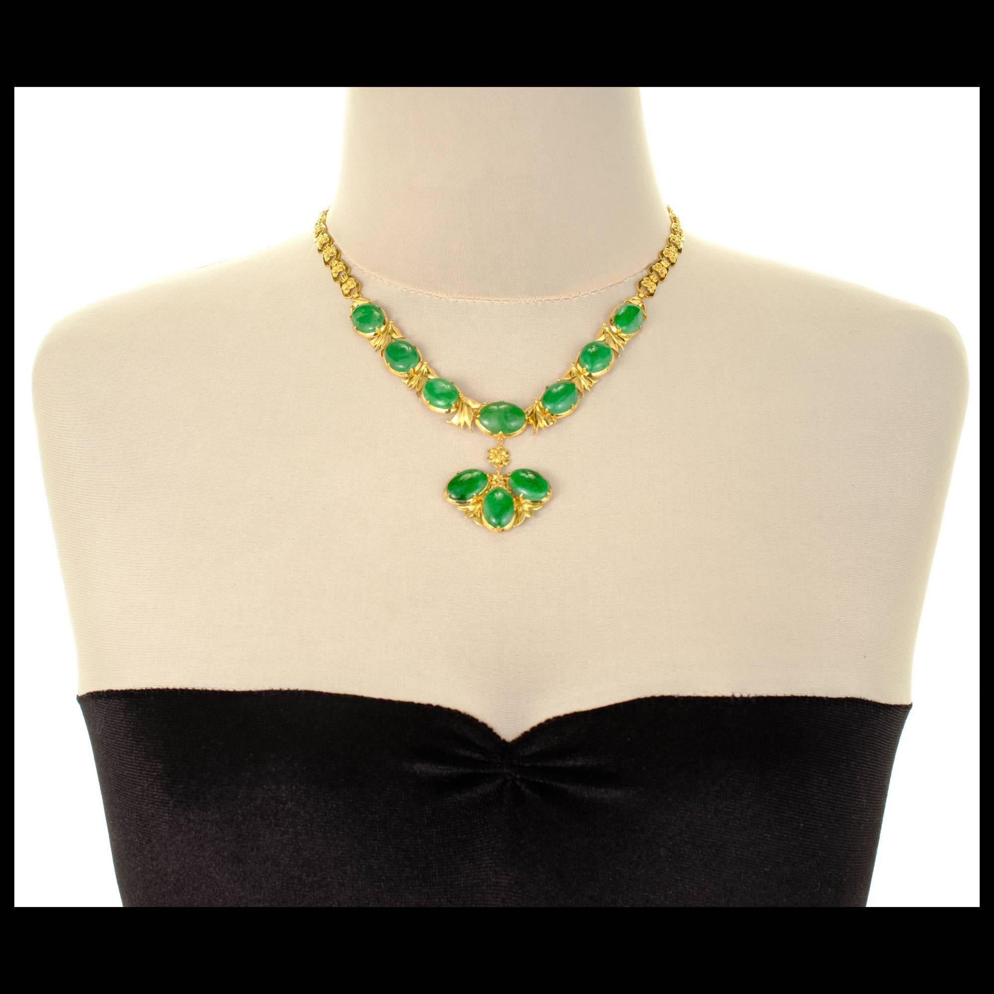GIA Certified Natural Bright Green Jadeite Jade Gold Necklace 2