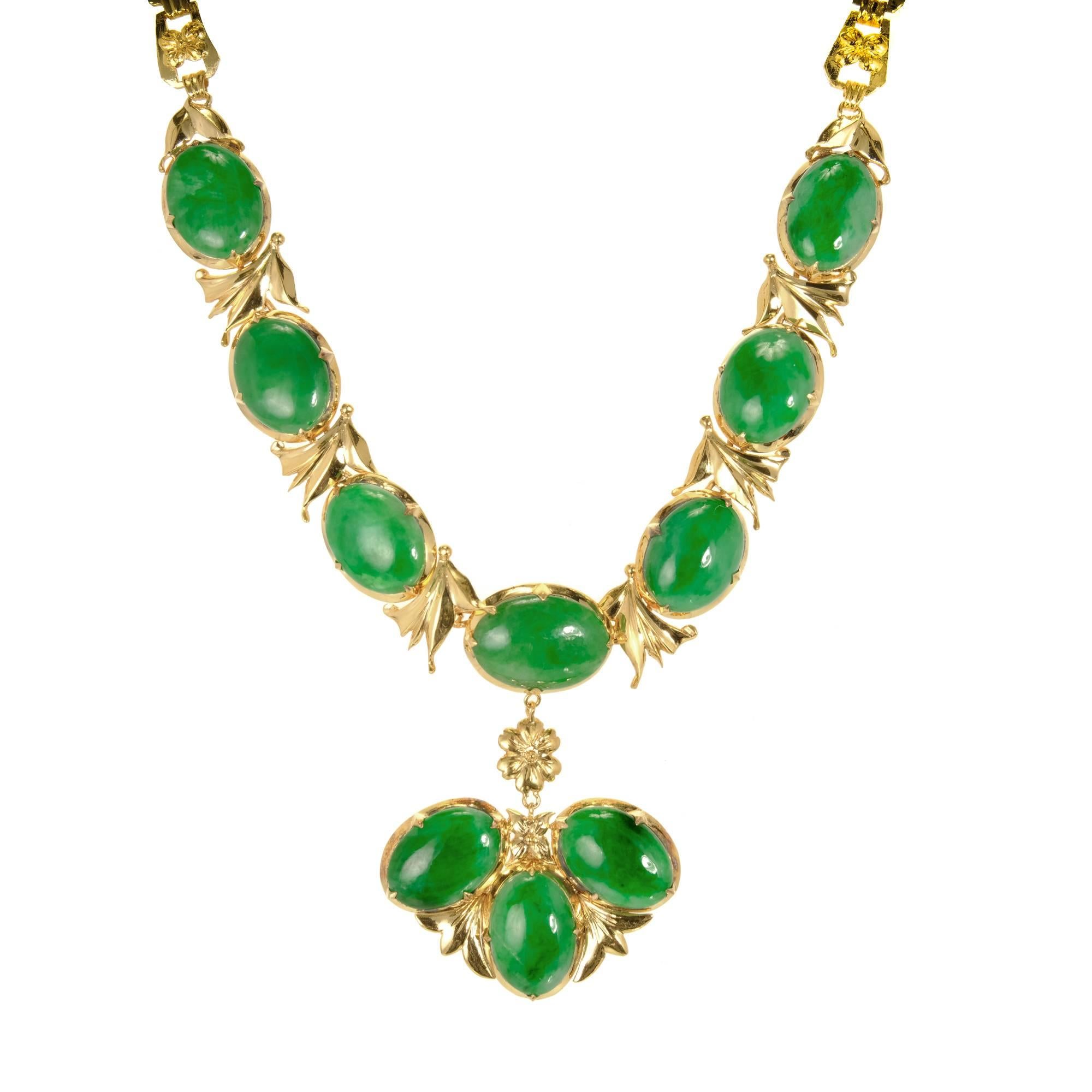 GIA Certified Natural Bright Green Jadeite Jade Gold Necklace 4