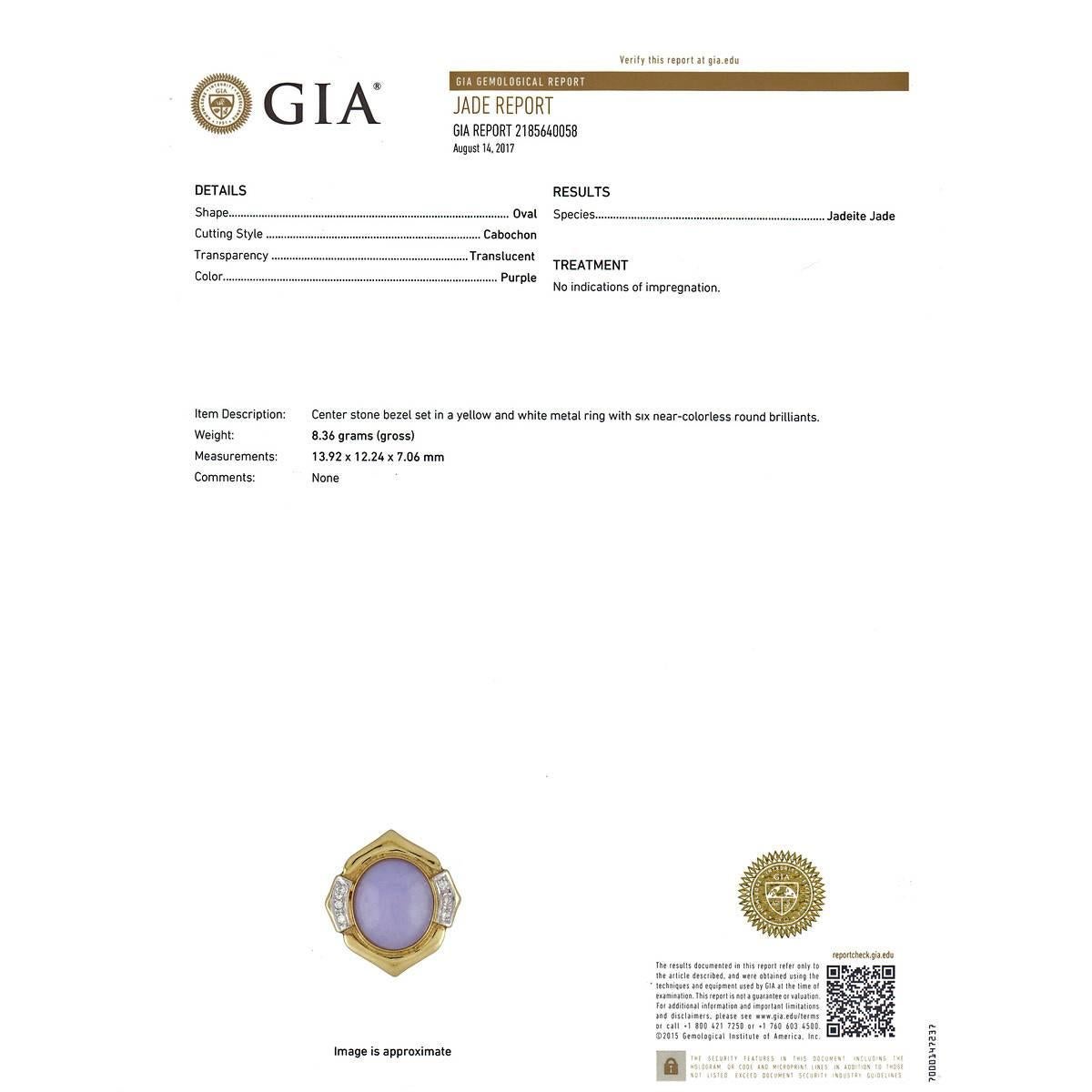 GIA-zertifizierter natürlicher lila Jadeit Diamant Gold Cocktail-Ring im Angebot 5