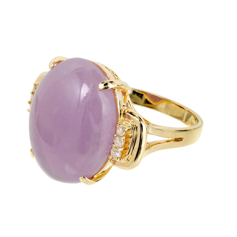 Natural Purple Jadeite Jade Ring 14 Karat Gold Diamond GIA Certified