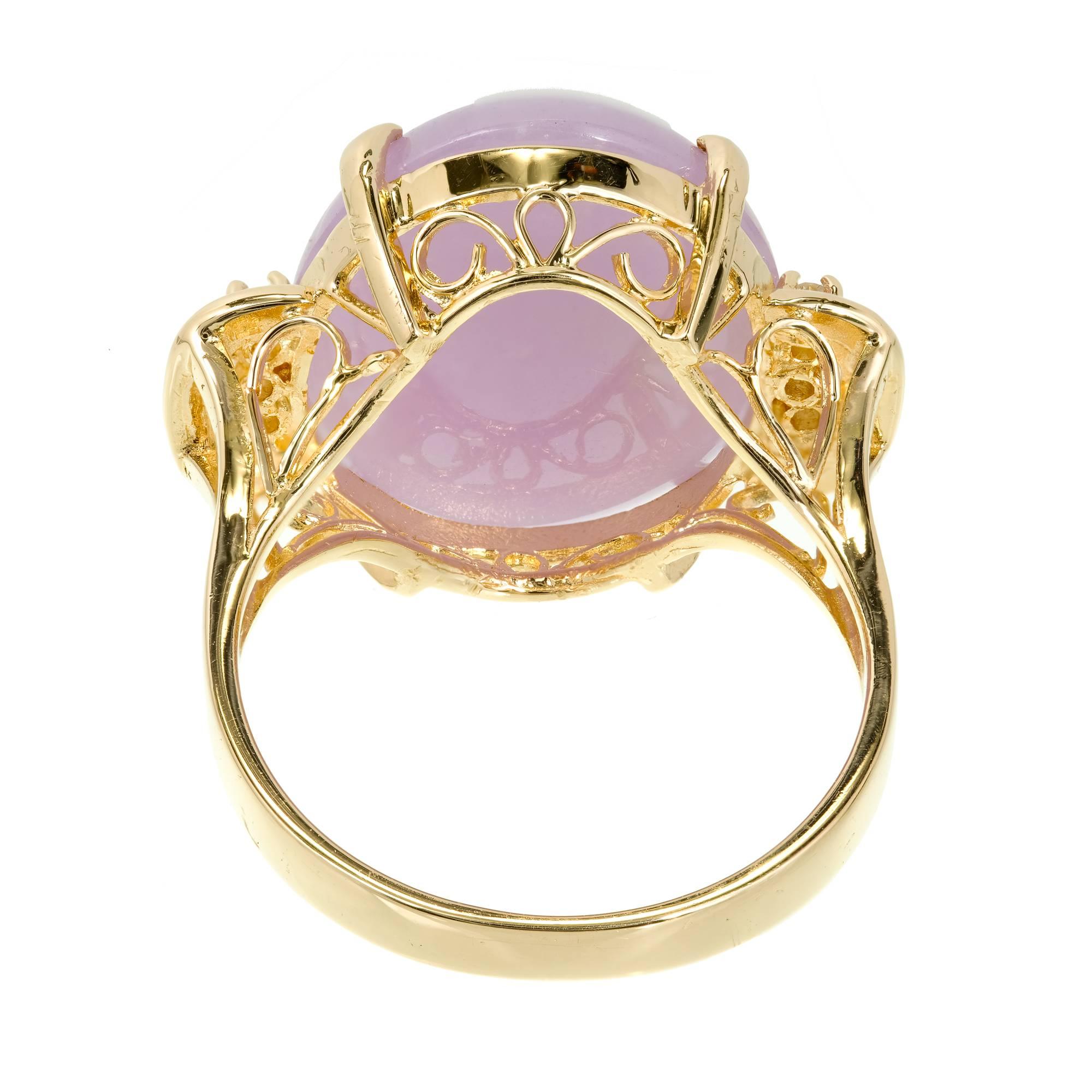 GIA Certified Natural Purple Jadeite Jade Diamond Gold Cocktail Ring For Sale 2