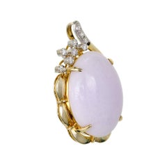 GIA Certified Natural Oval Purple Cabochon Jadeite Jade Diamond Gold Pendant