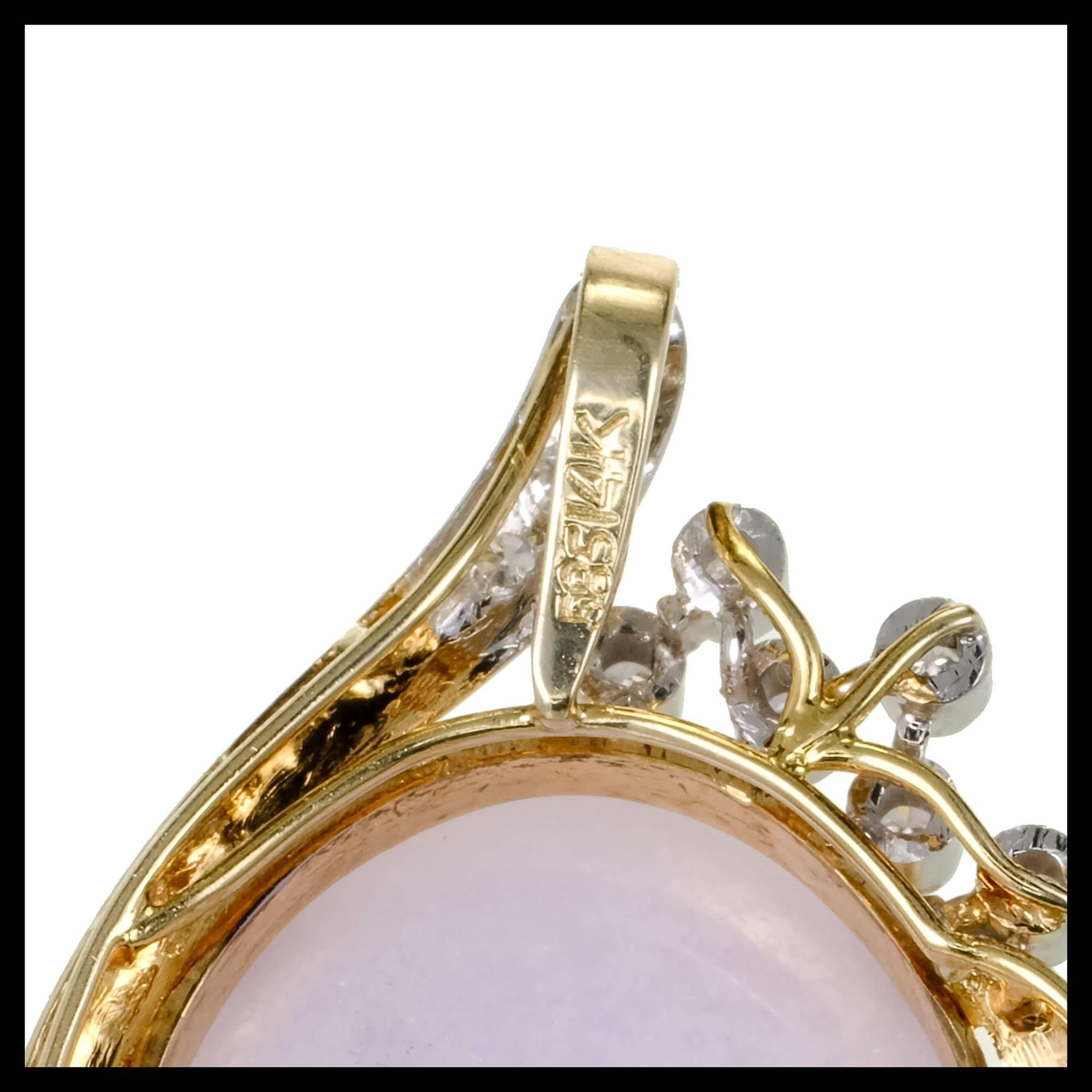 Oval Cut GIA Certified Natural Oval Purple Jadeite Jade Diamond Gold Pendant For Sale