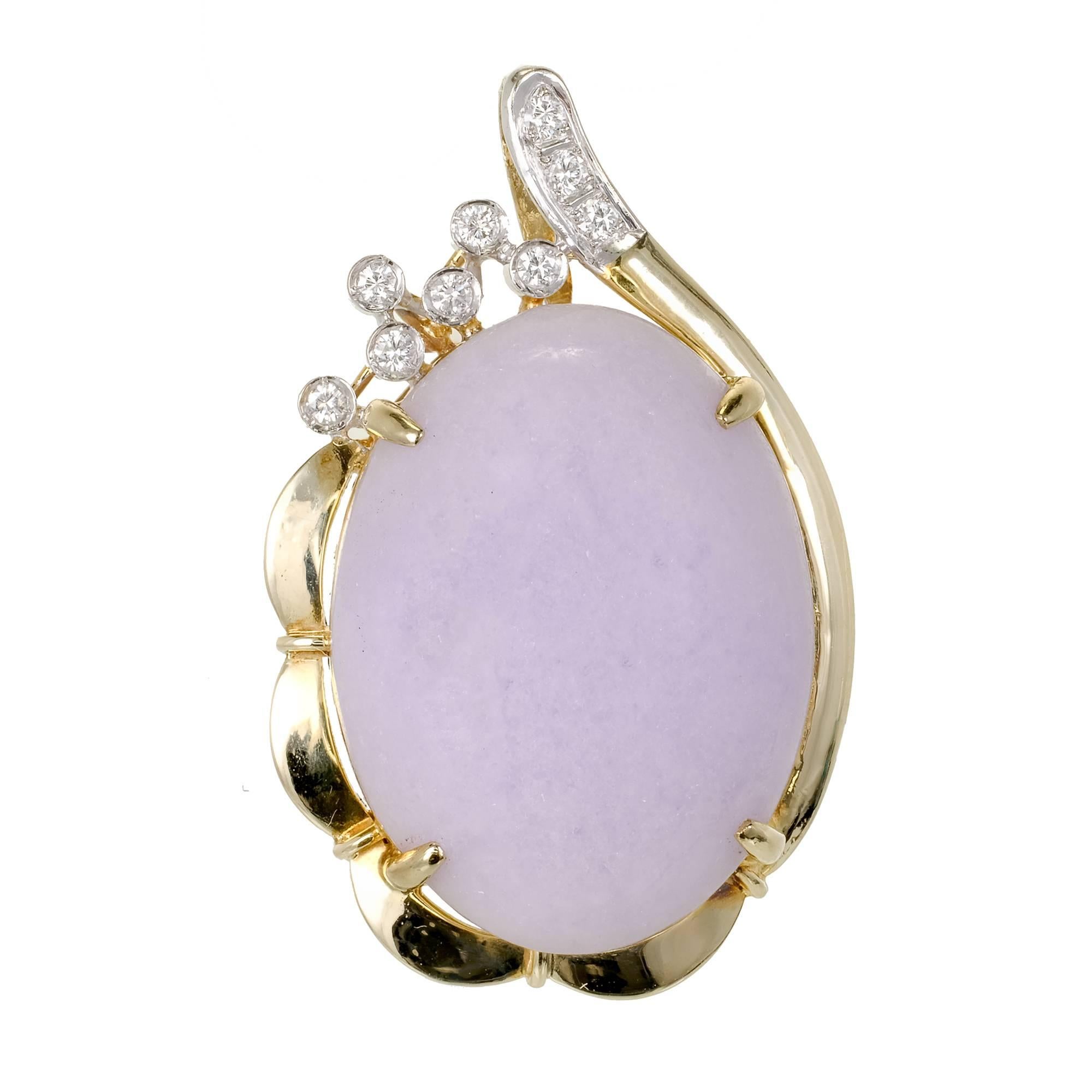 GIA Certified Natural Oval Purple Jadeite Jade Diamond Gold Pendant For Sale