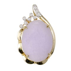 GIA Certified Natural Oval Purple Jadeite Jade Diamond Gold Pendant