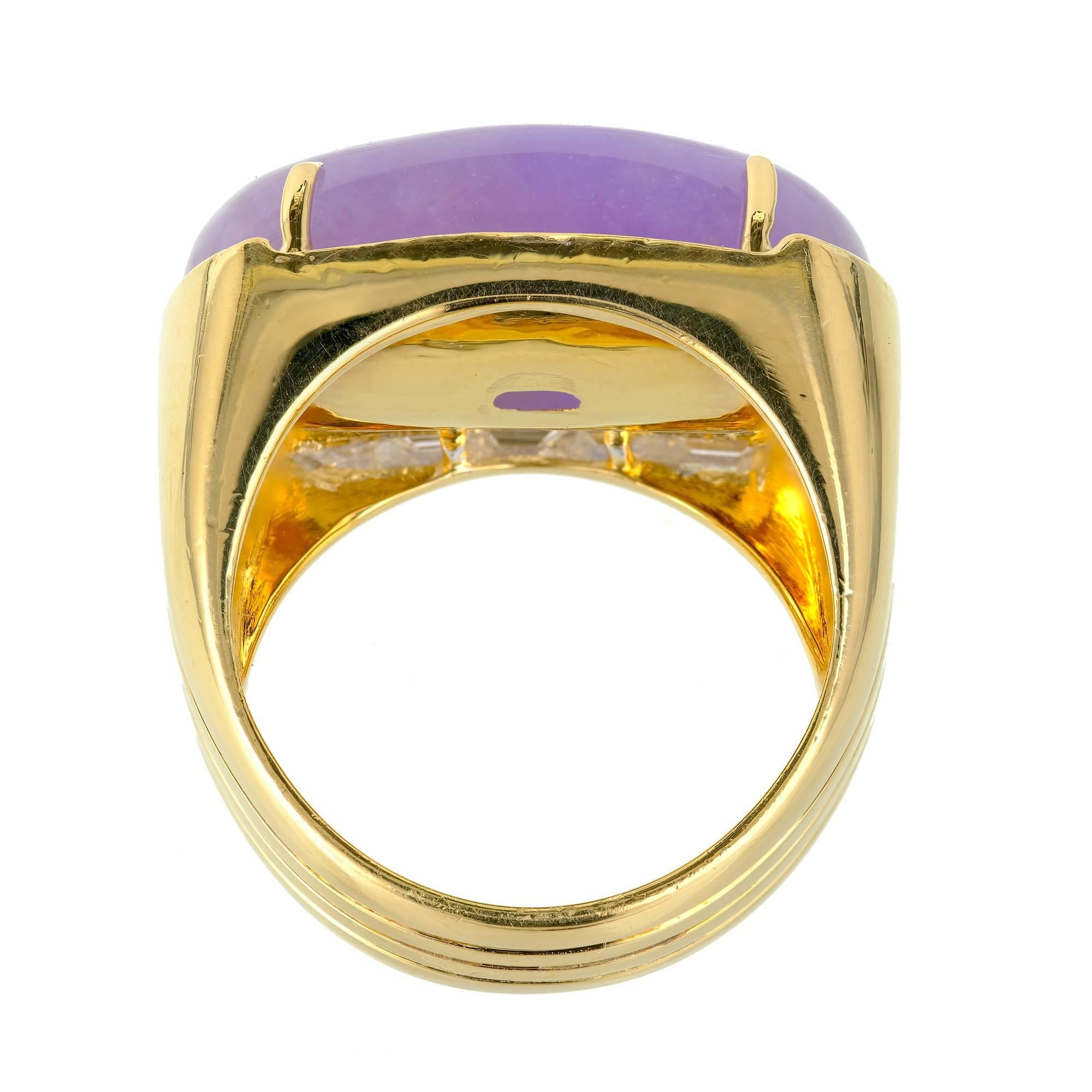 Oval Cut GIA Certified Lavender Purple Natural Jadeite Jade Diamond Gold Cocktail Ring For Sale