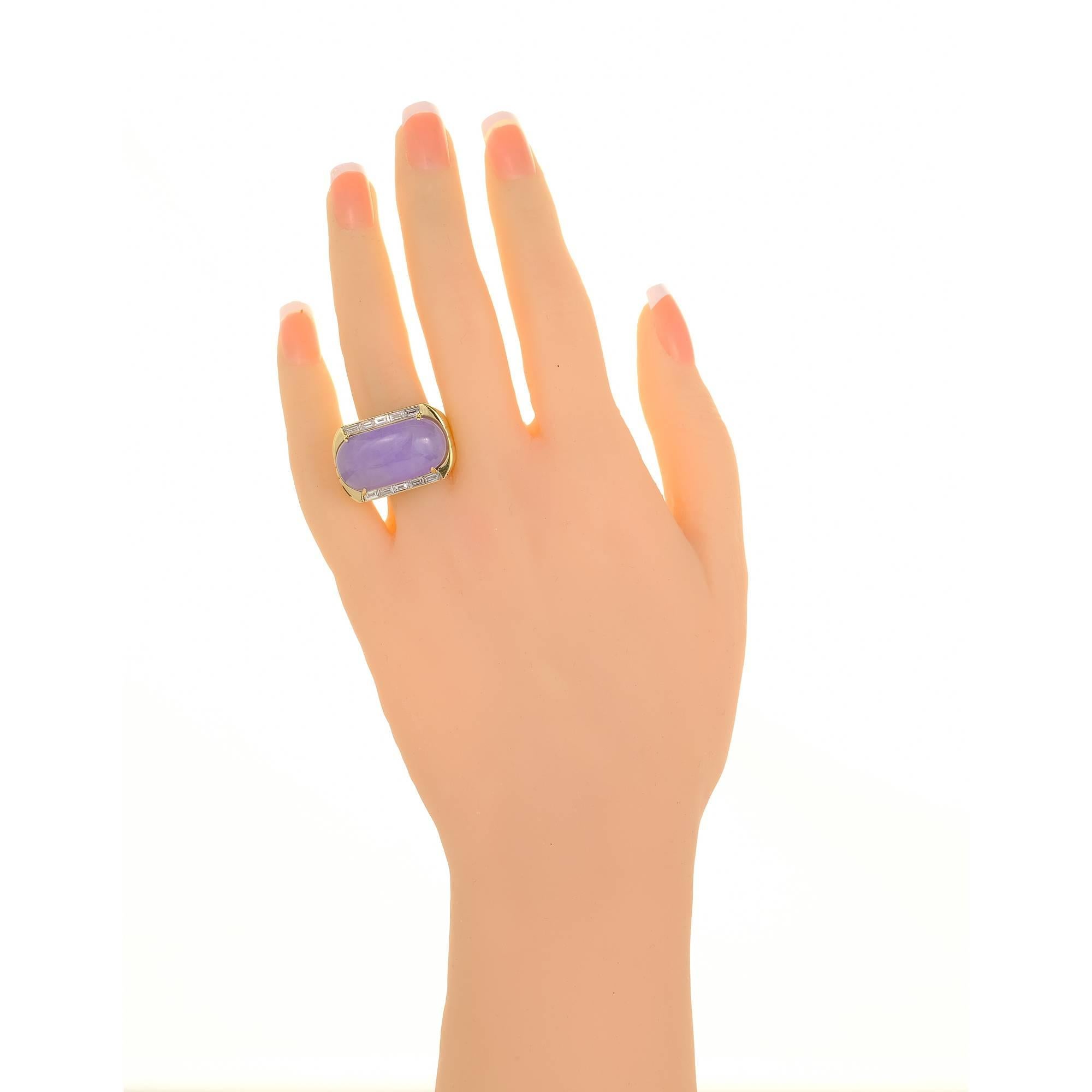 GIA-zertifizierter lavendelfarbener lila natürlicher Jadeit Jade Diamant Gold Cocktail-Ring im Angebot 2