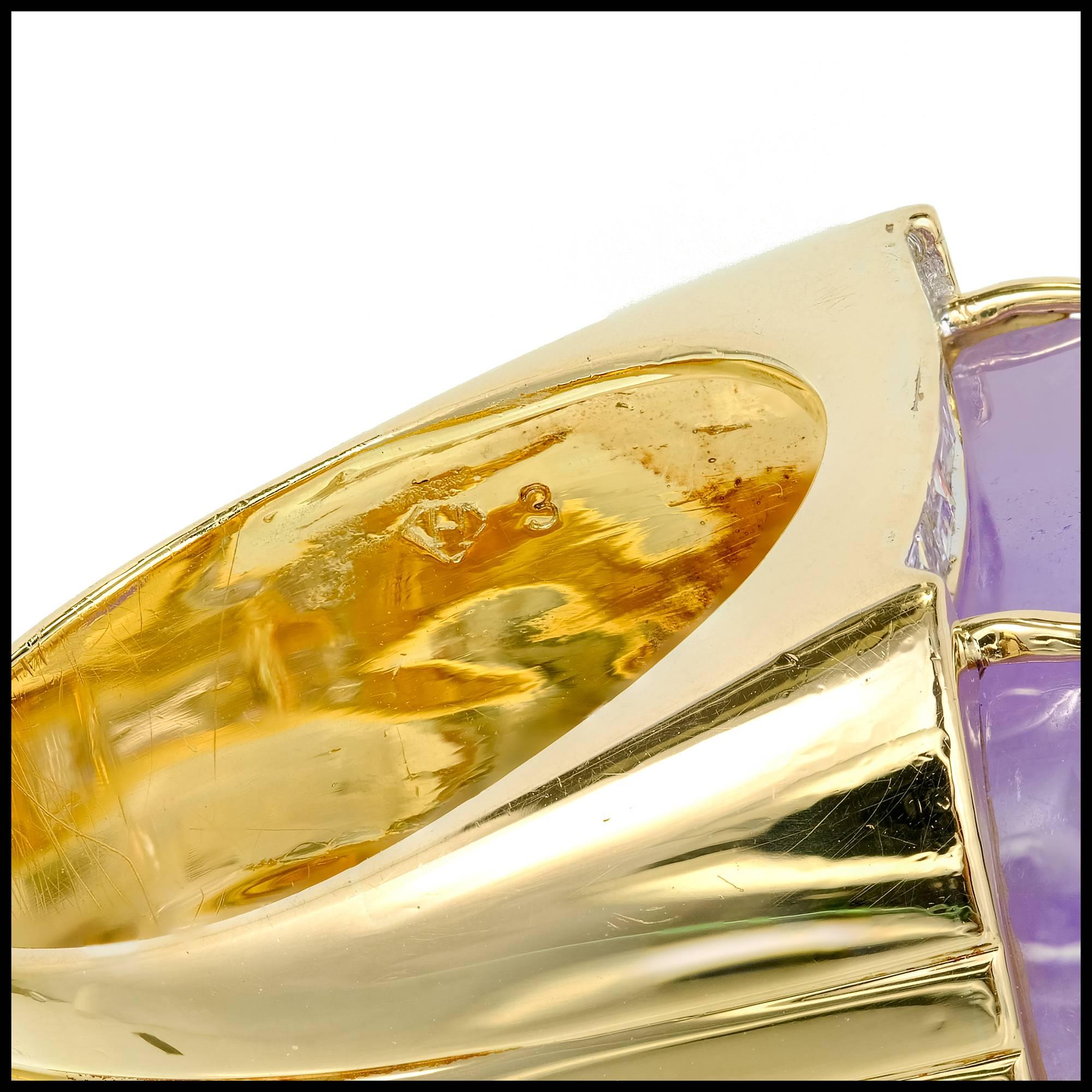 GIA-zertifizierter lavendelfarbener lila natürlicher Jadeit Jade Diamant Gold Cocktail-Ring im Angebot 5