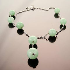 GIA Certified Round Natural Jadeite Jade White Gold Necklace