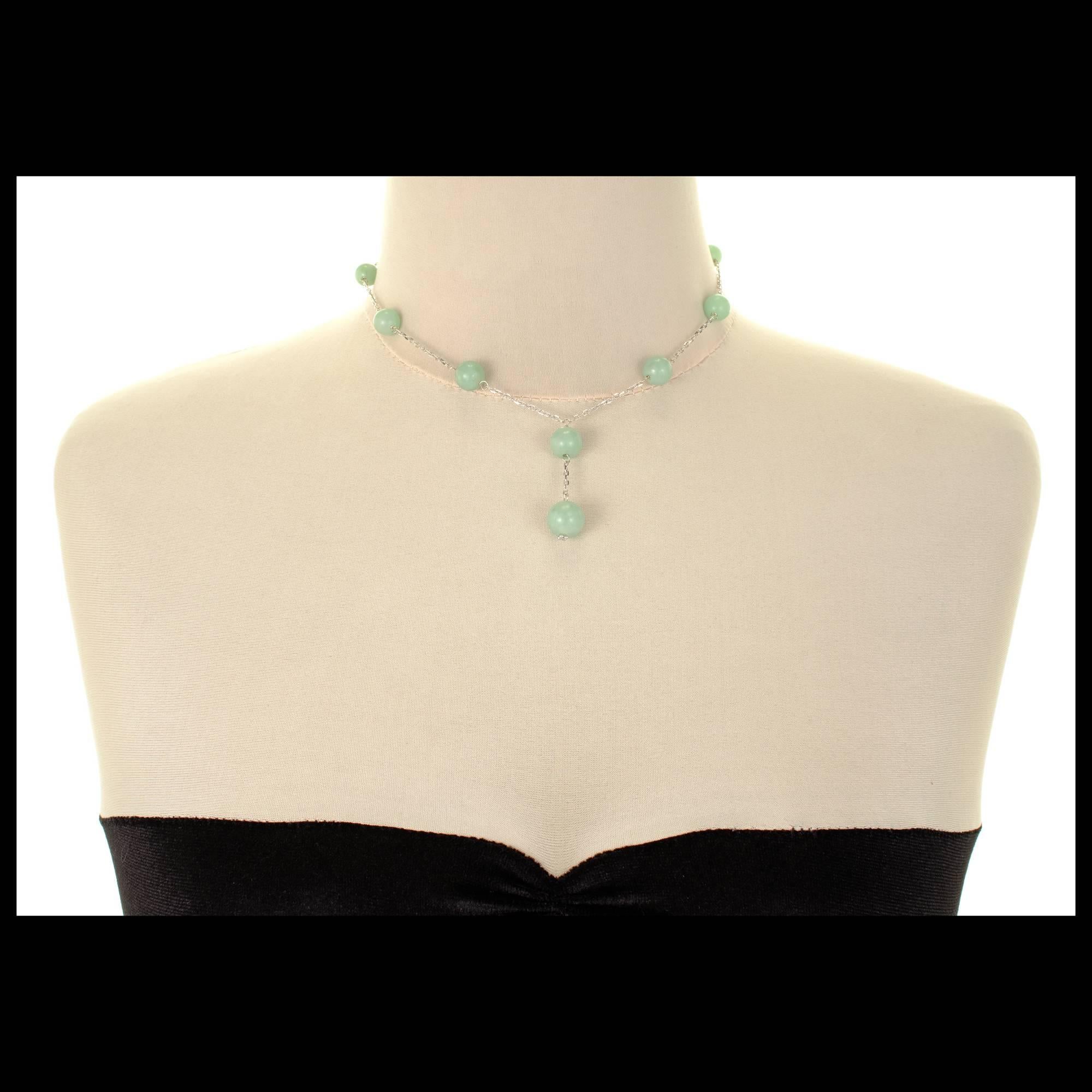 Taille ronde GIA Certified Natural Jadeite Jade White Gold Necklace (Collier en or blanc) en vente