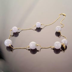GIA Certified Natural Lavender Jadeite Jade Bead Gold Necklace