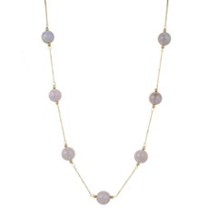 GIA Certified Natural Lavender Jadeite Jade Bead Gold Necklace