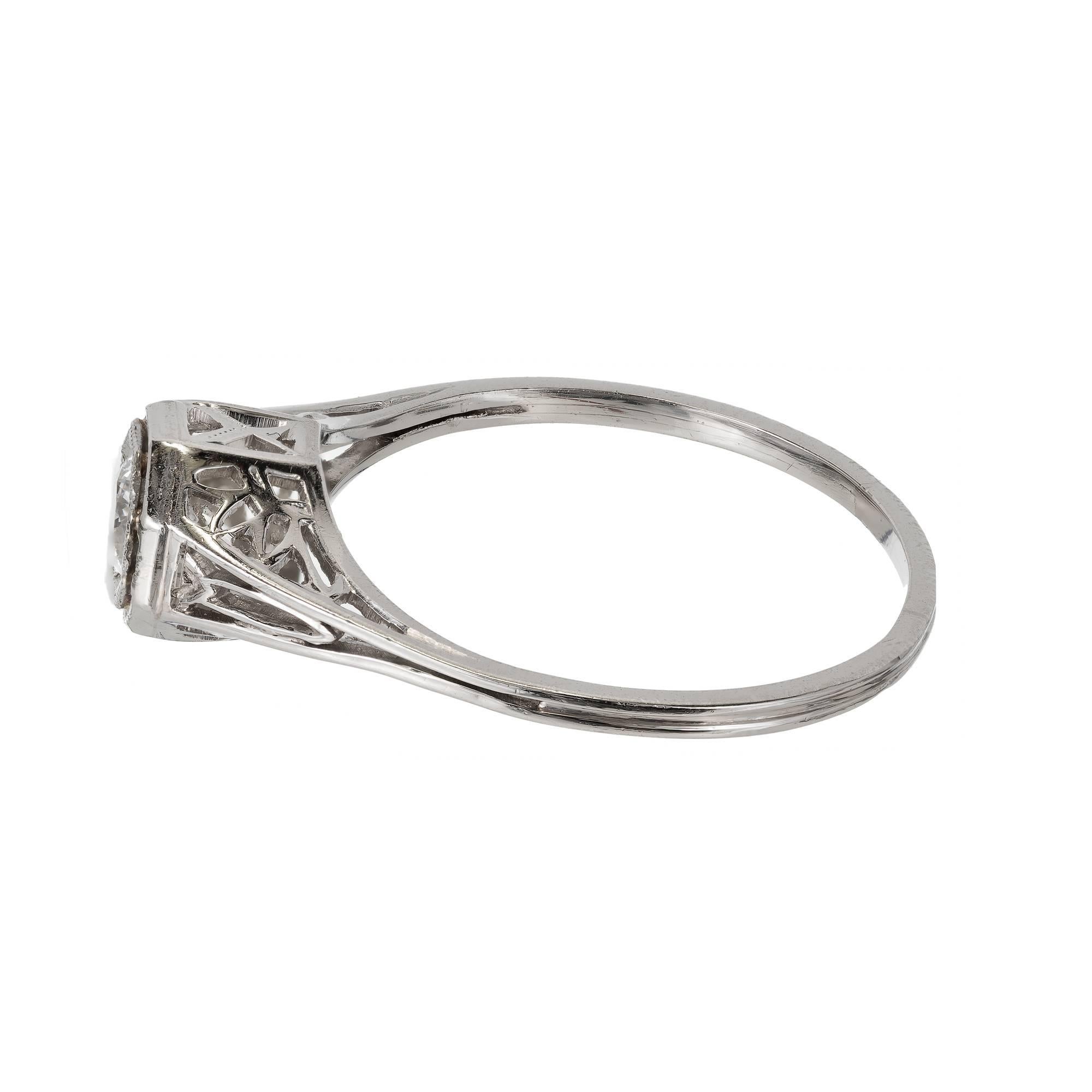 EGL Certified .23 Carat Art Deco Diamond Platinum Engagement Ring 1