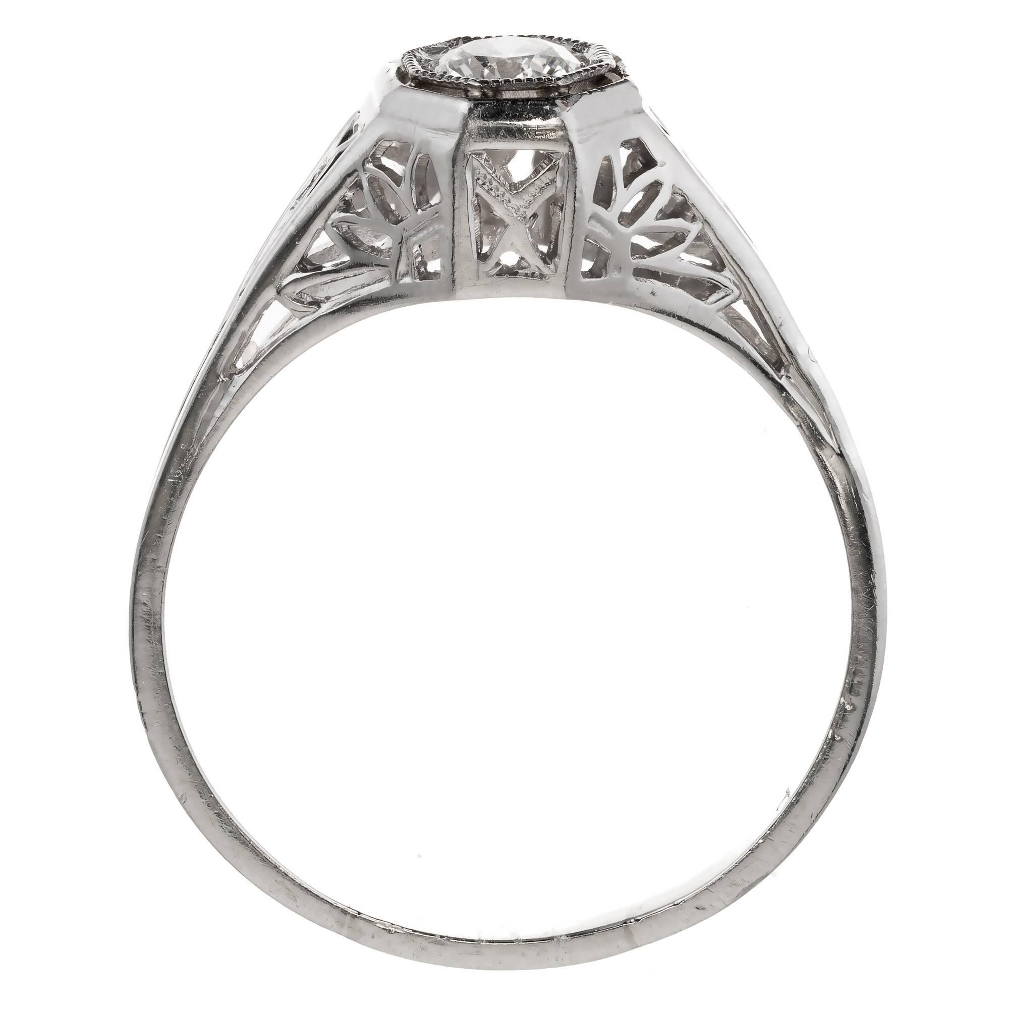 EGL Certified .23 Carat Art Deco Diamond Platinum Engagement Ring 2