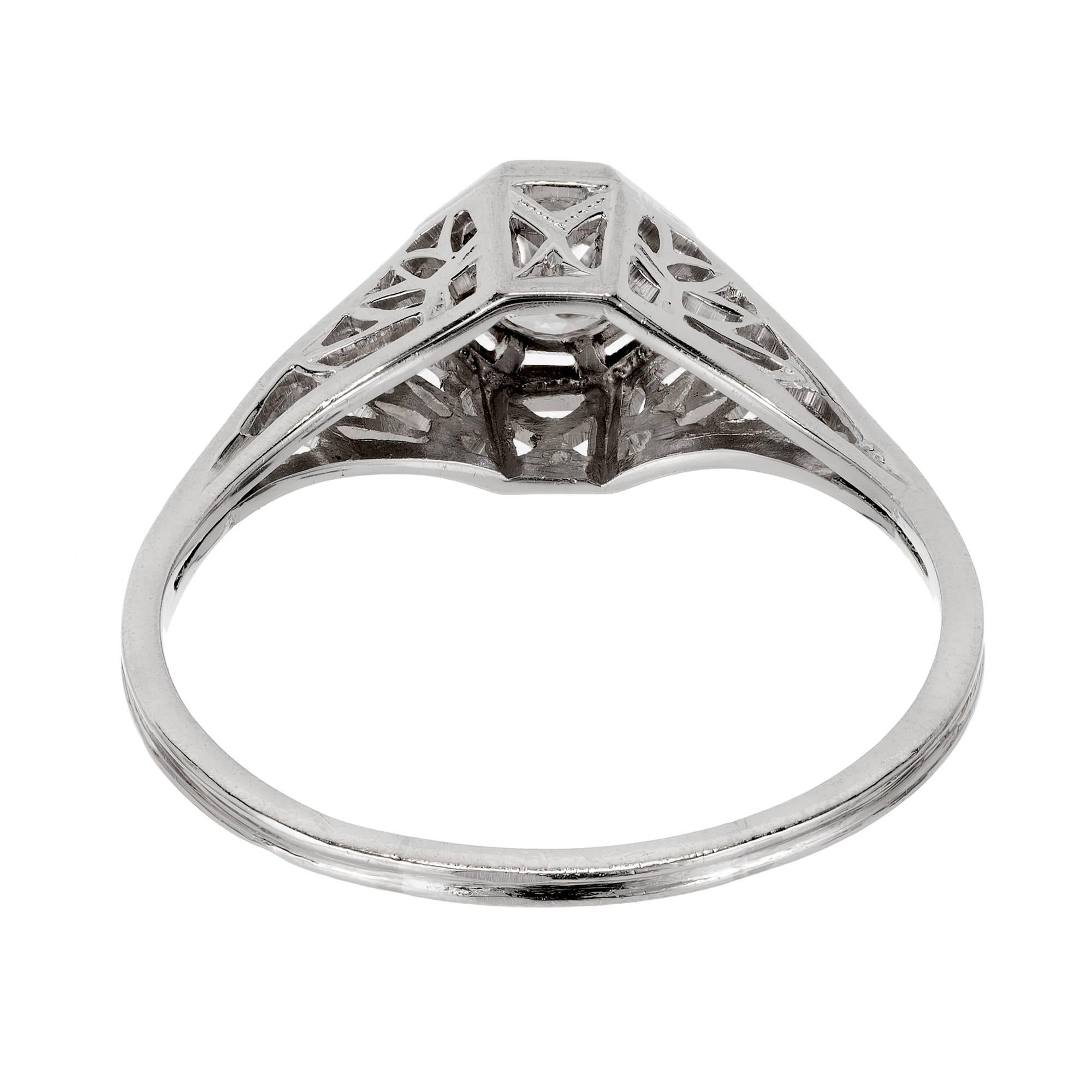 EGL Certified .23 Carat Art Deco Diamond Platinum Engagement Ring 3