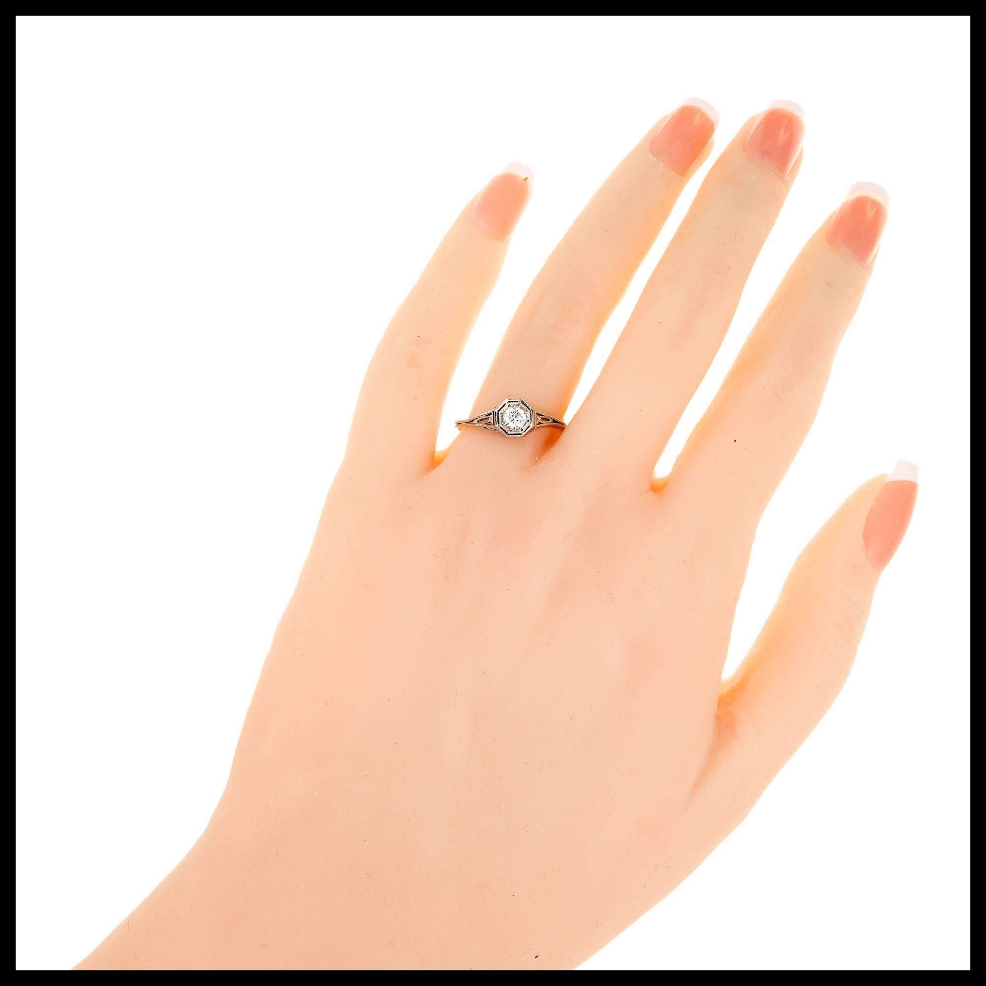 EGL Certified .23 Carat Art Deco Diamond Platinum Engagement Ring In Good Condition In Stamford, CT