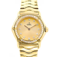 Retro Ebel Ladies Yellow Gold Diamond Wave Quartz Wristwatch