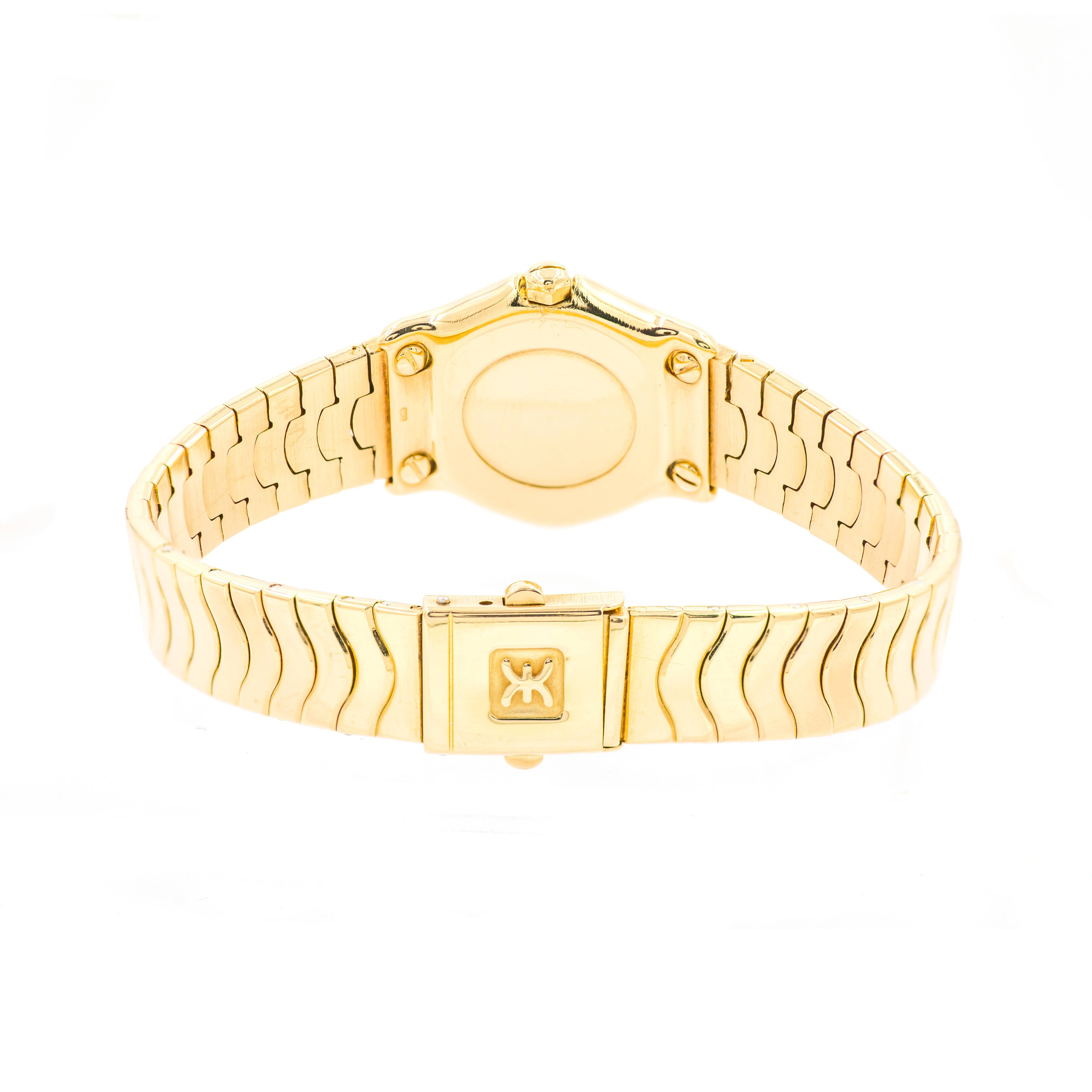 Ebel Ladies Yellow Gold Diamond Wave Quartz Wristwatch In Good Condition In Stamford, CT