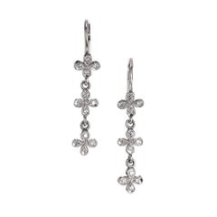 Used Cathy Waterman Four Petal Diamond Platinum Dangle Earrings