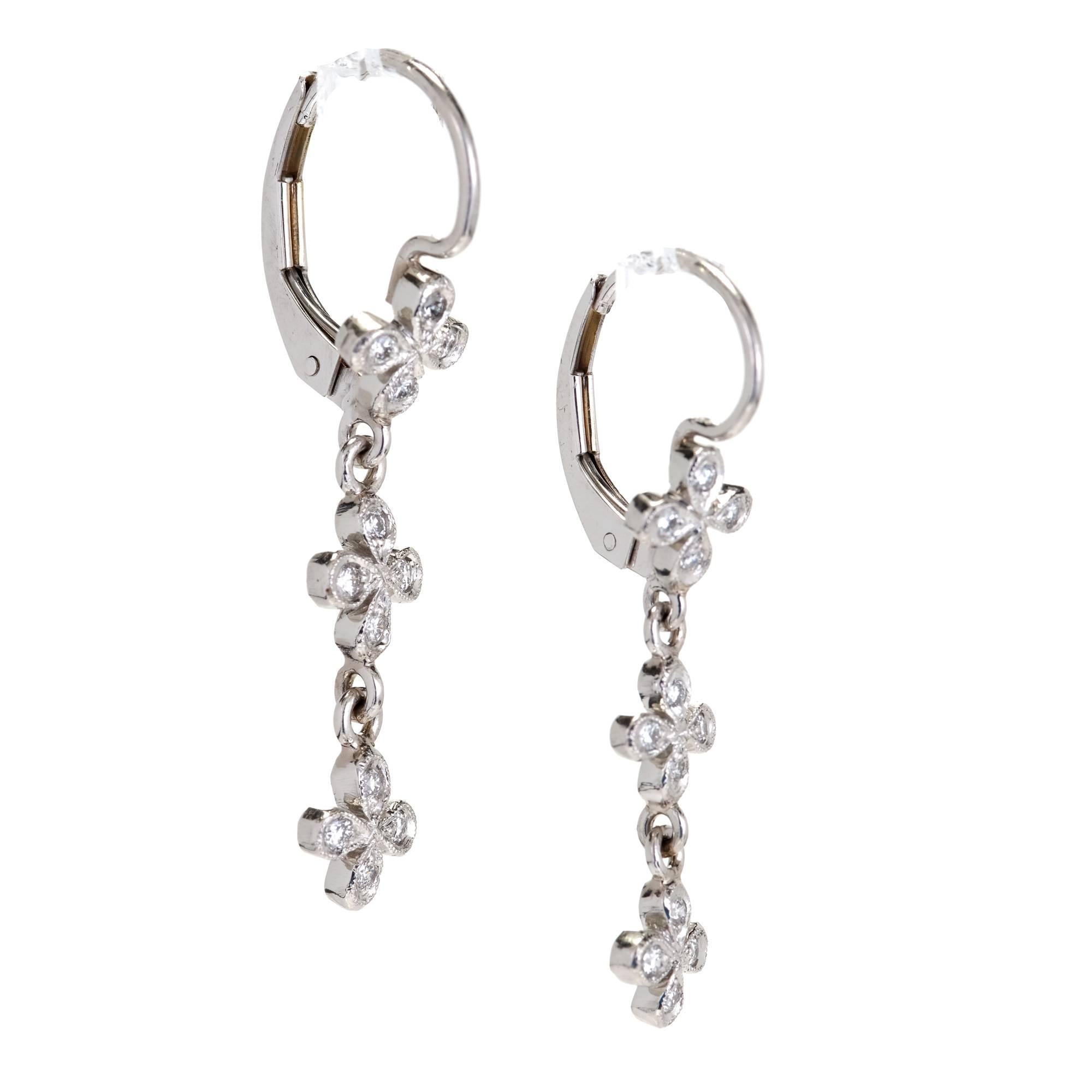 Women's Cathy Waterman Four Petal Diamond Platinum Dangle Earrings