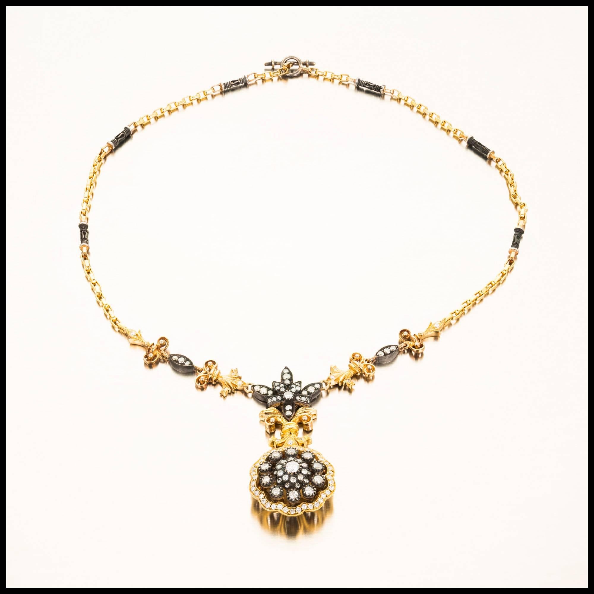 Halskette mit Anhänger, 2,60 Karat Diamant Silber Gold im Zustand „Gut“ im Angebot in Stamford, CT