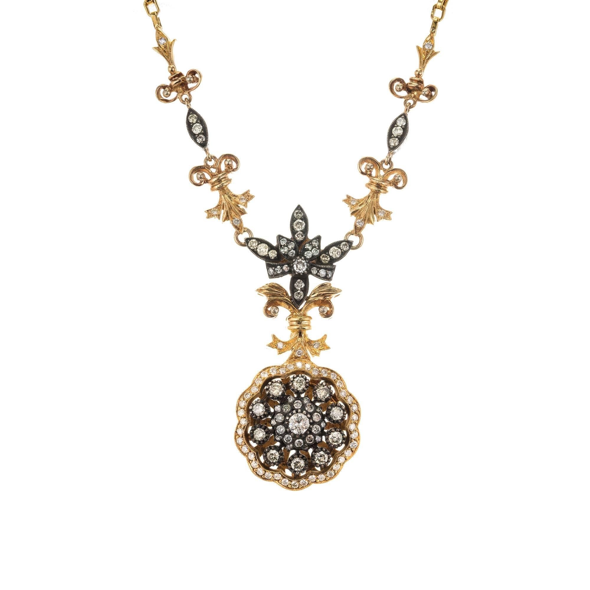 2.60 Carat Diamond Silver Gold Necklace Pendant For Sale 1