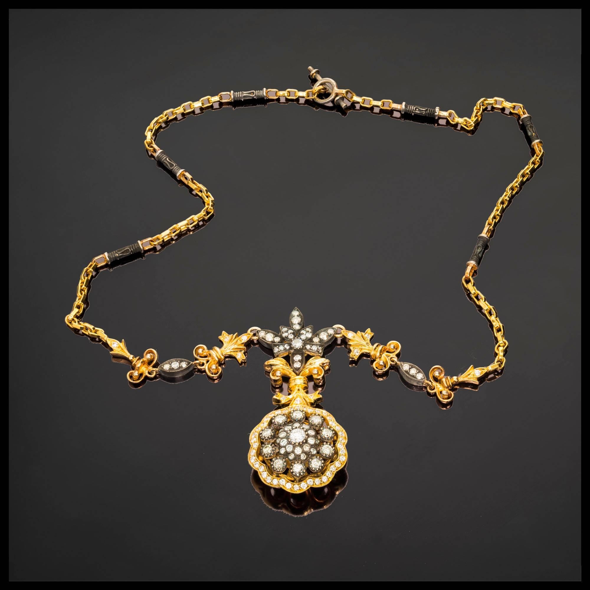 2.60 Carat Diamond Silver Gold Necklace Pendant For Sale 3