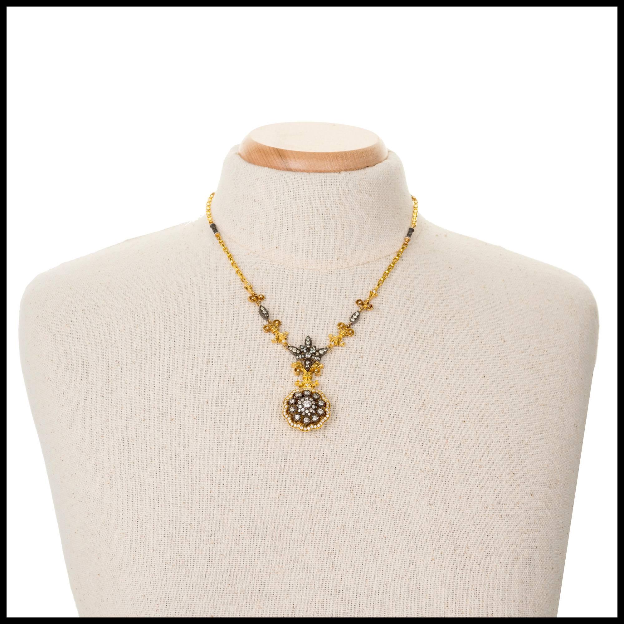 Women's 2.60 Carat Diamond Silver Gold Necklace Pendant For Sale