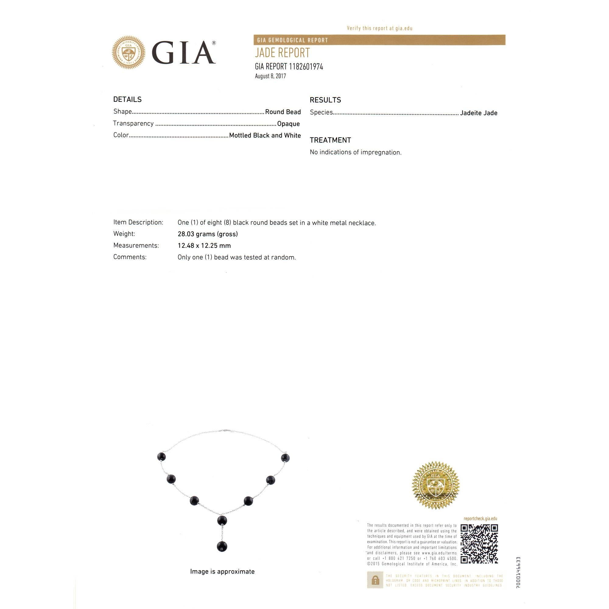 GIA zertifizierte natürliche schwarze Jadeit Jade Perle Gold Halskette im Zustand „Gut“ im Angebot in Stamford, CT