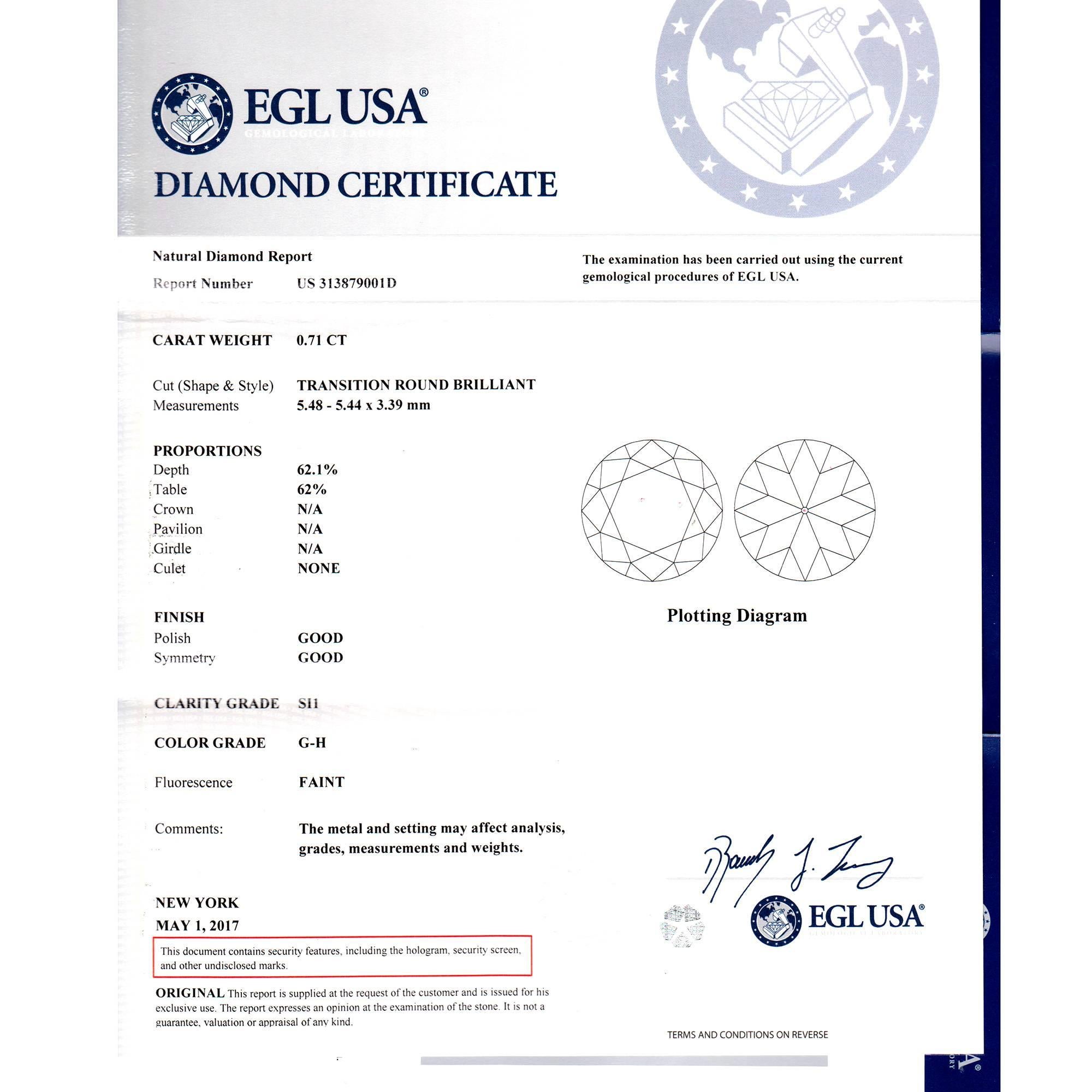 Verlobungsring mit EGL-zertifiziertem 0,71 Karat Diamant in Lünettenfassung von Peter Suchy im Angebot 5