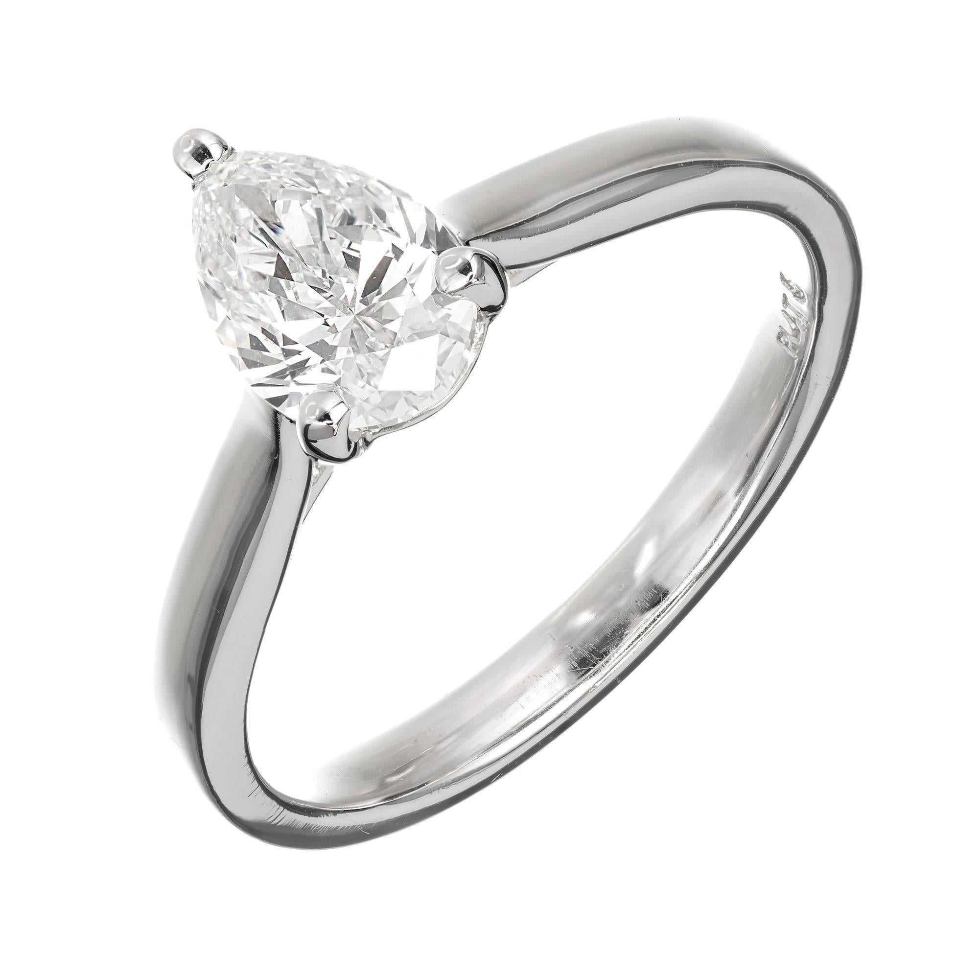 Peter Suchy .93 Carat Pear Shape Diamond Engagement Ring Platinum GIA Certified