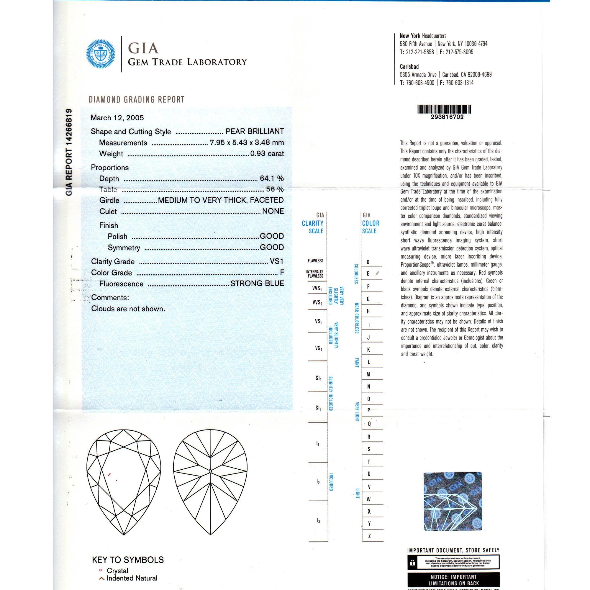 Peter Suchy .93 Carat Pear Shape Diamond Engagement Ring Platinum GIA Certified 5
