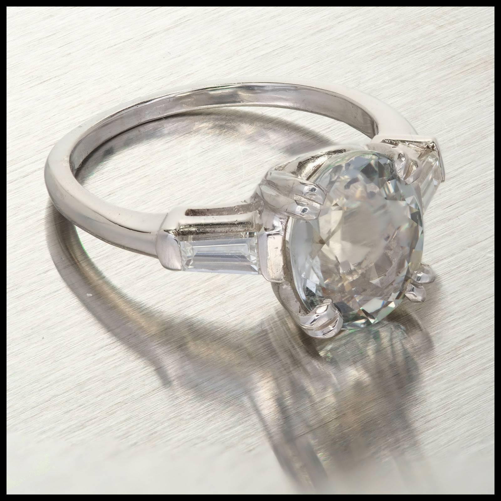 Peter Suchy Bague de fiançailles en platine avec saphir ovale naturel de 3,13 carats et diamants en vente 2