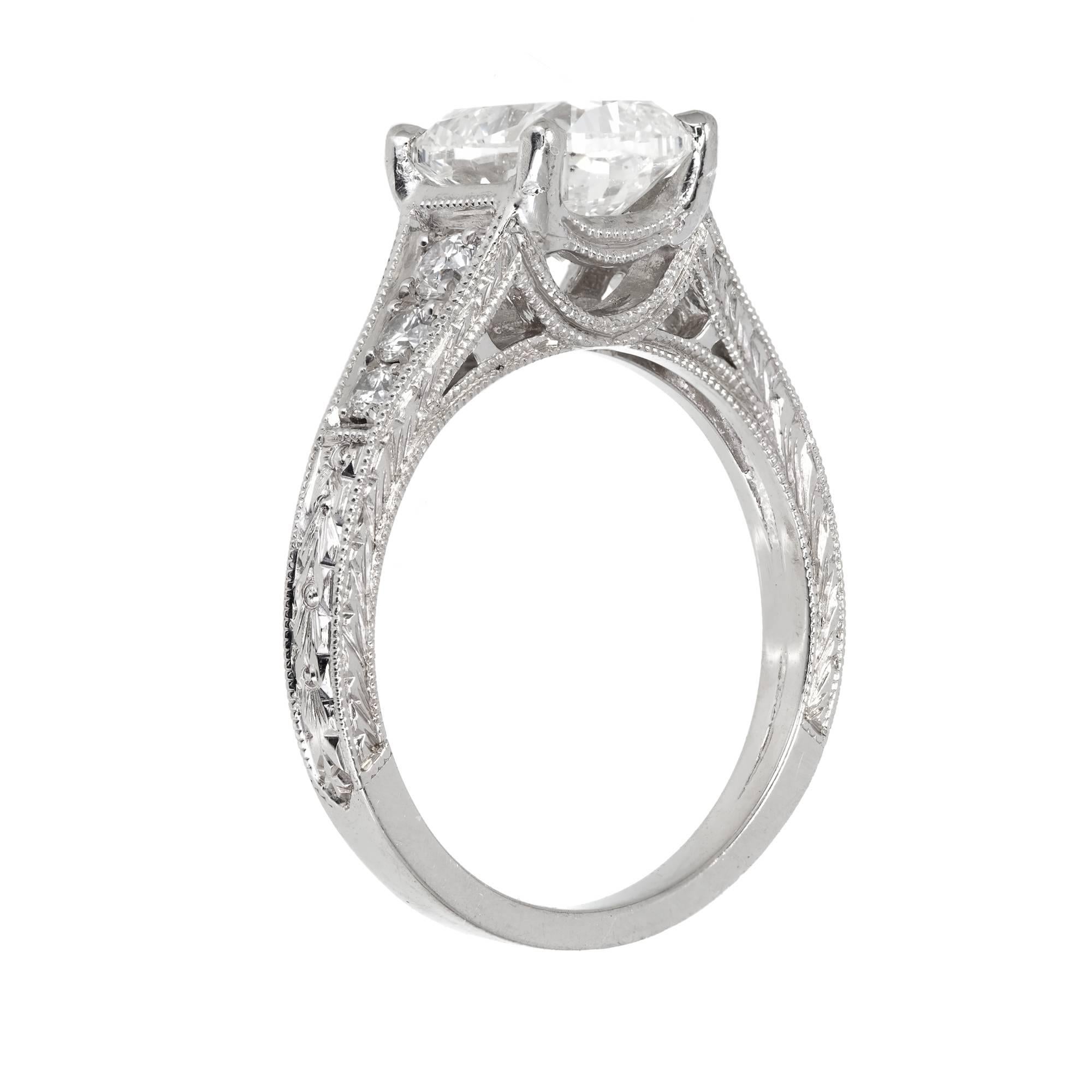 Peter Suchy GIA Certified 2.02 Carat Diamond Engraved Platinum Engagement Ring 1