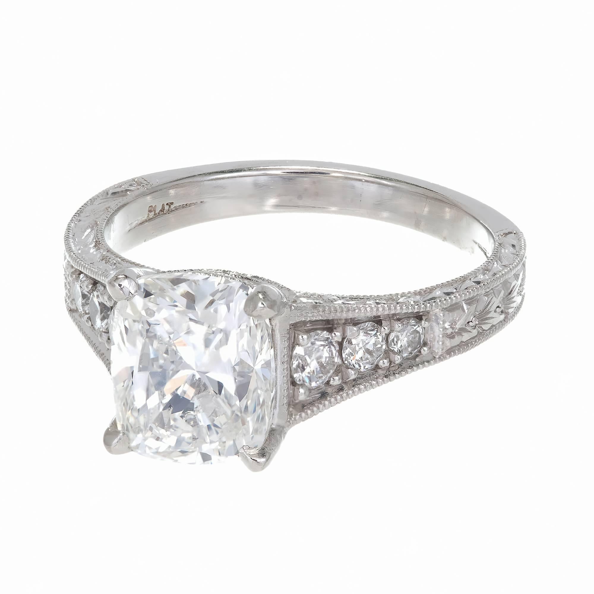 Peter Suchy GIA Certified 2.02 Carat Diamond Engraved Platinum Engagement Ring 4