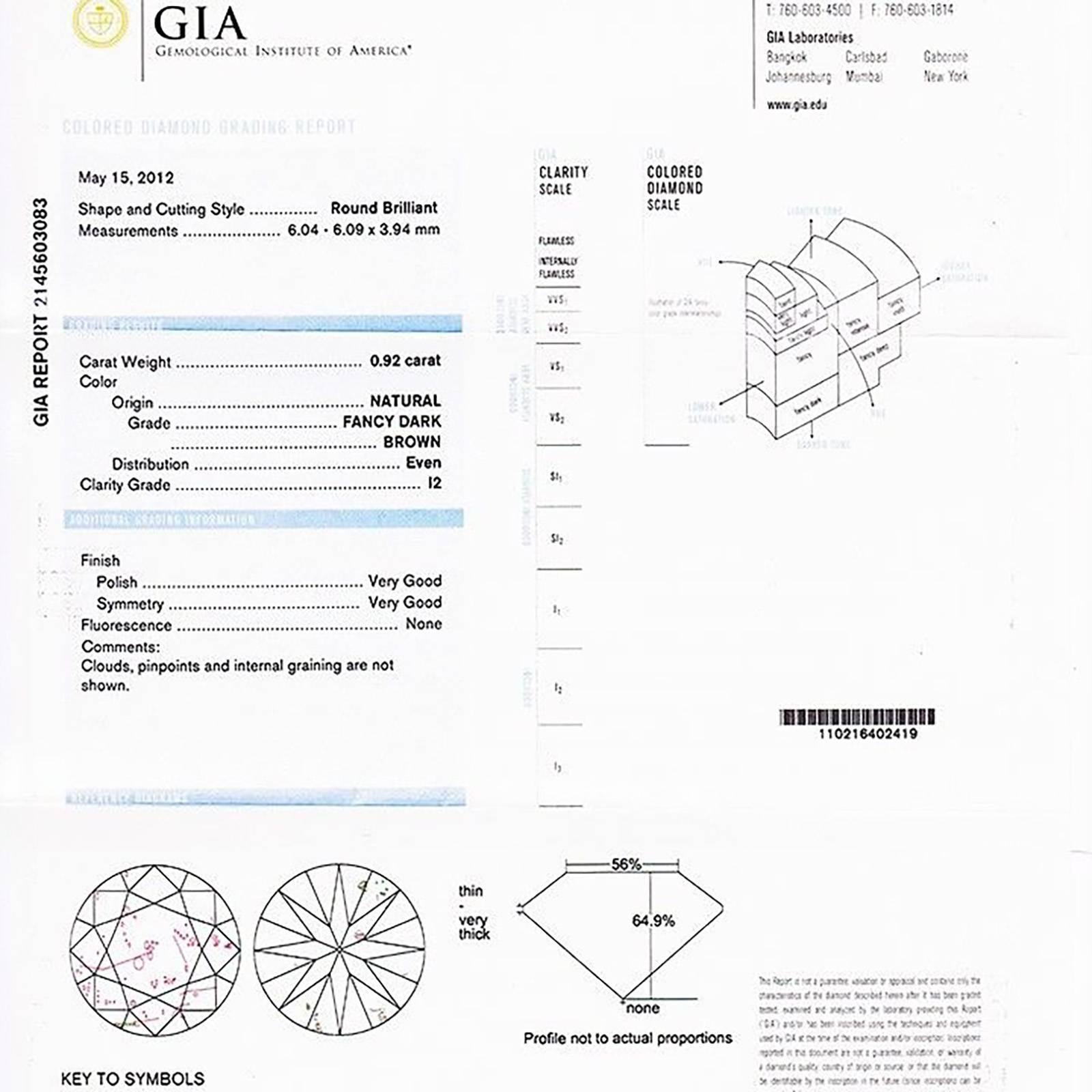 GIA Certified .92 Carat Natural Fancy Brown Diamond Platinum Engagement Ring 6
