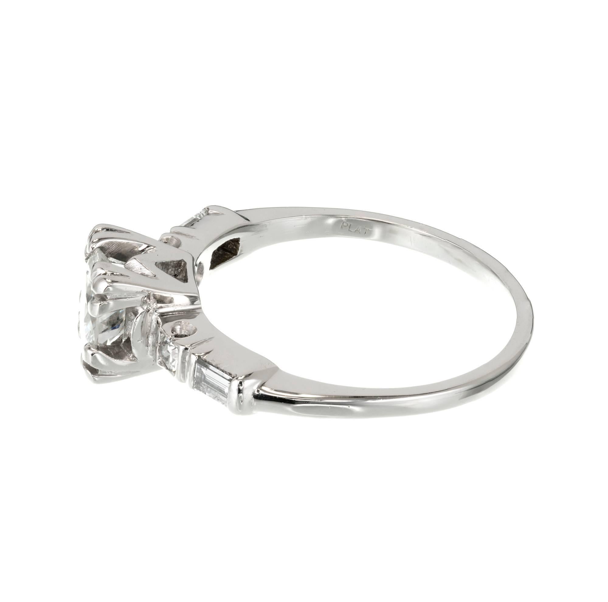Art Deco .75 Carat Transitional Cut Diamond Platinum Engagement Ring For Sale 1