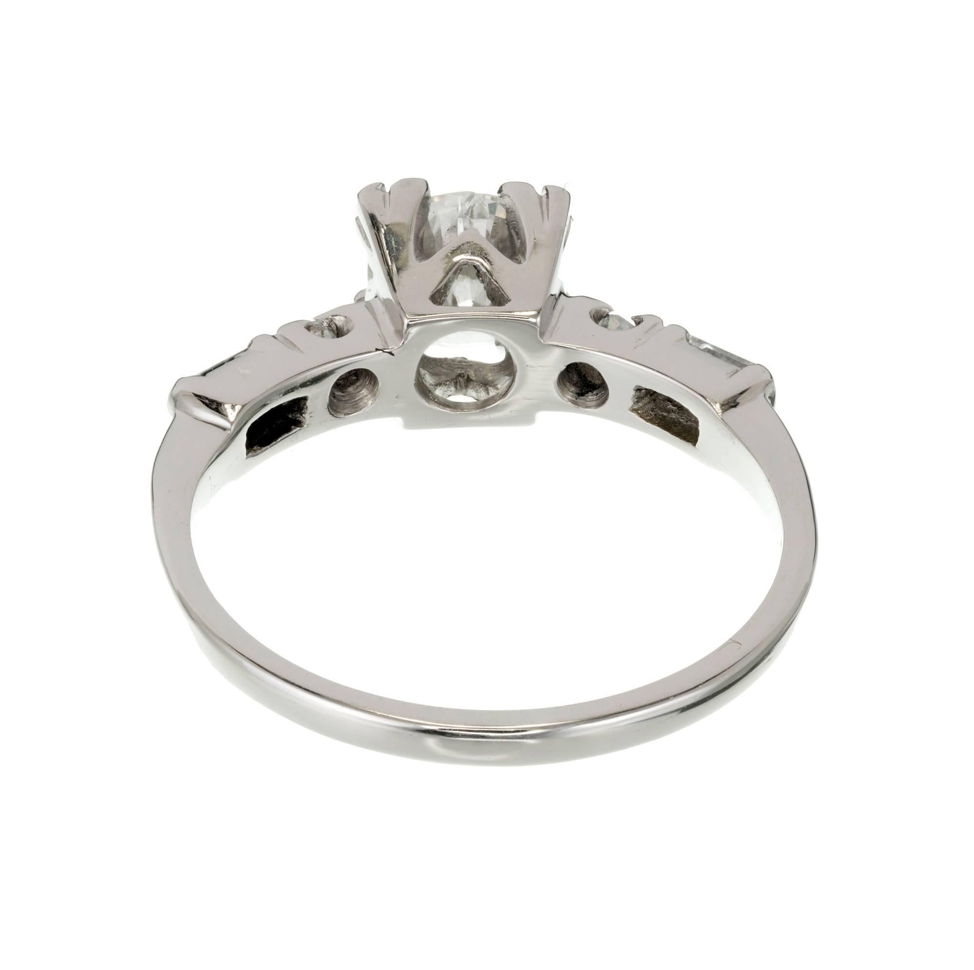 Women's Art Deco .75 Carat Transitional Cut Diamond Platinum Engagement Ring For Sale
