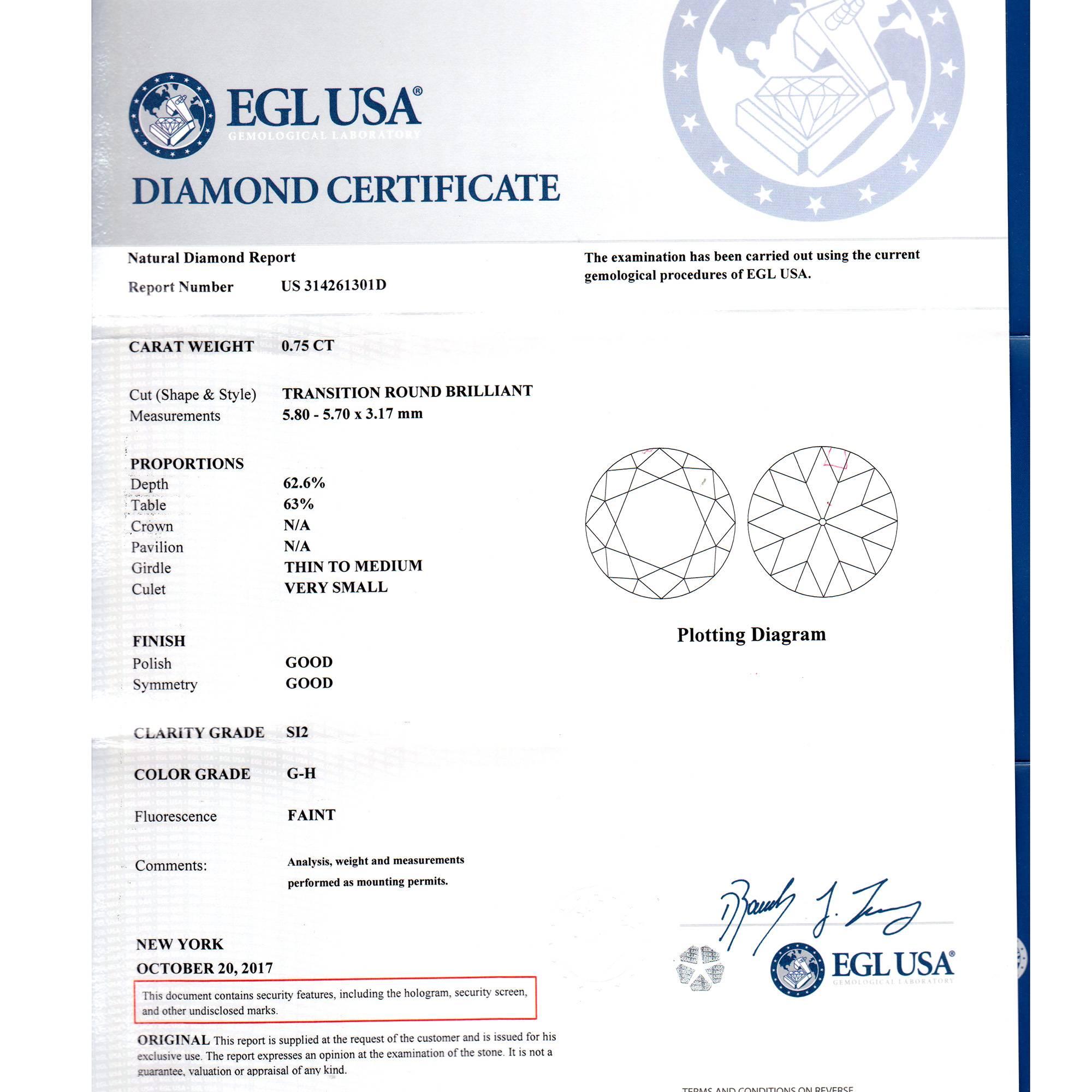 Art Deco .75 Carat Transitional Cut Diamond Platinum Engagement Ring For Sale 2