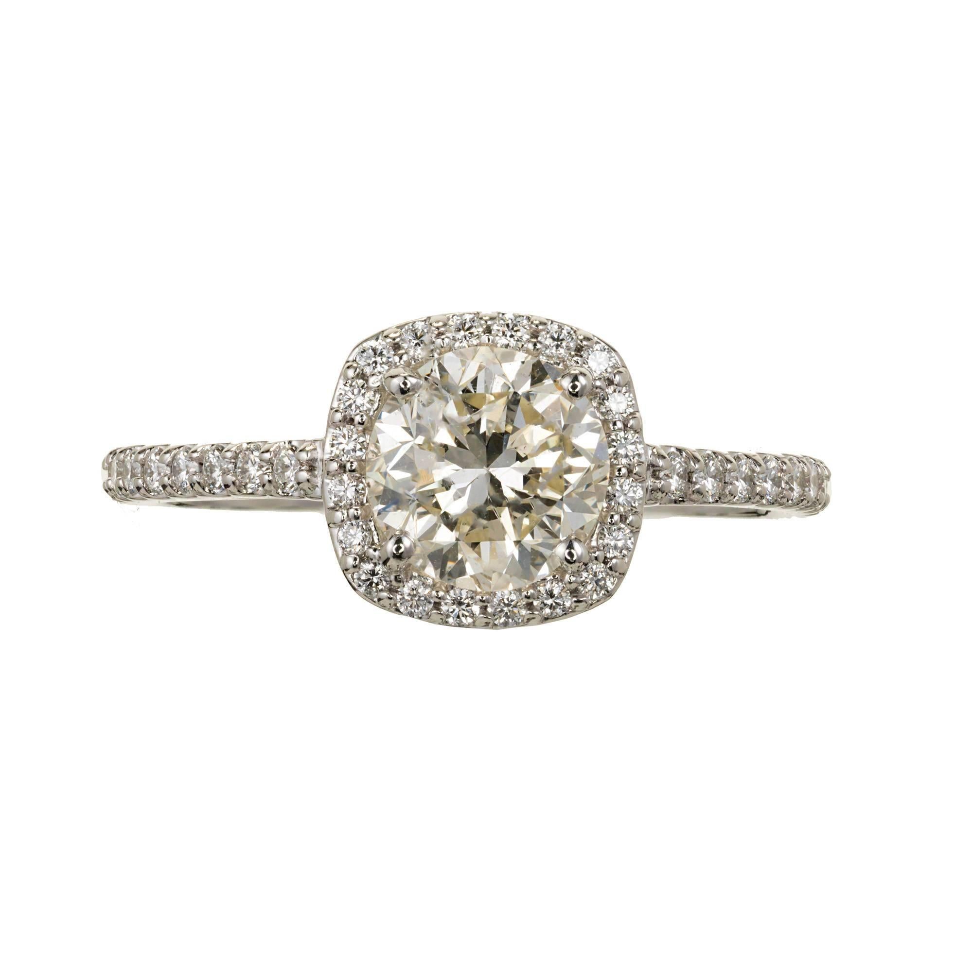 Peter Suchy 1.18 Carat Cushion Diamond Halo Gold Engagement Rings