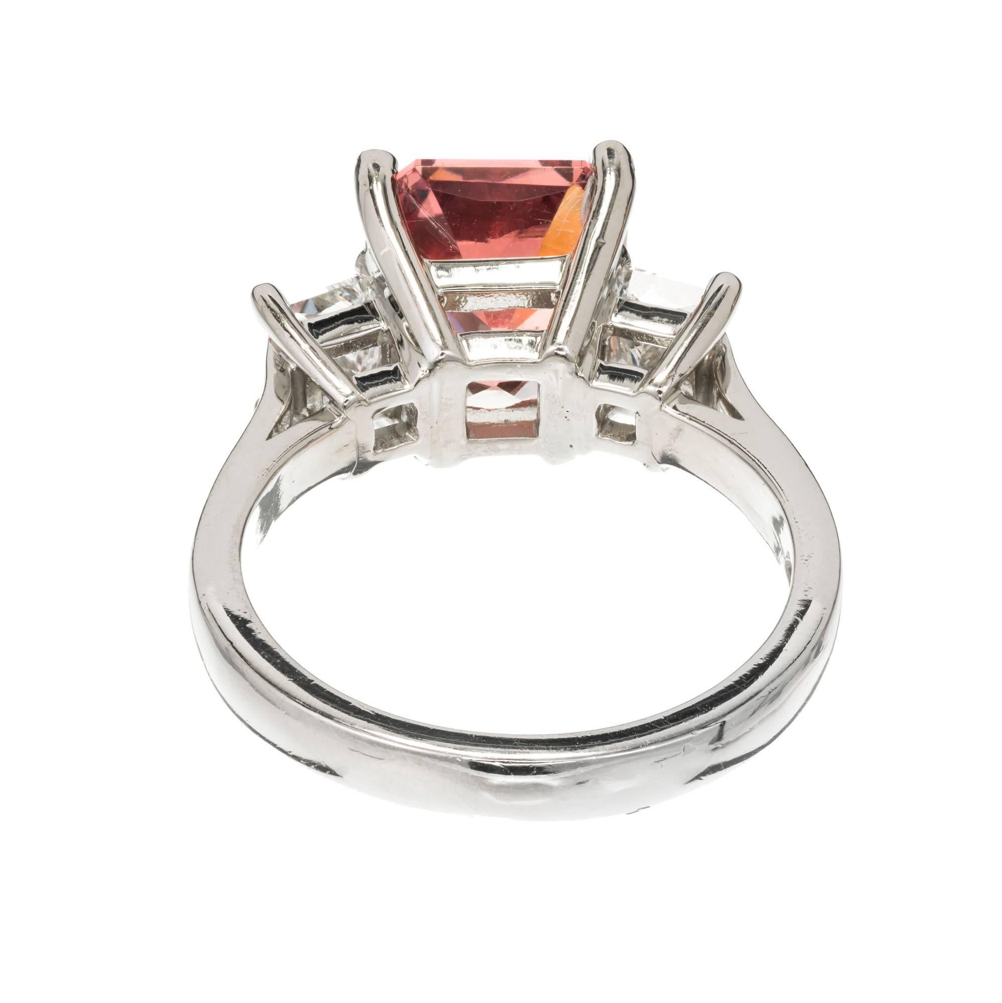 Women's Orange Pink Garnet Diamond Platinum Ring