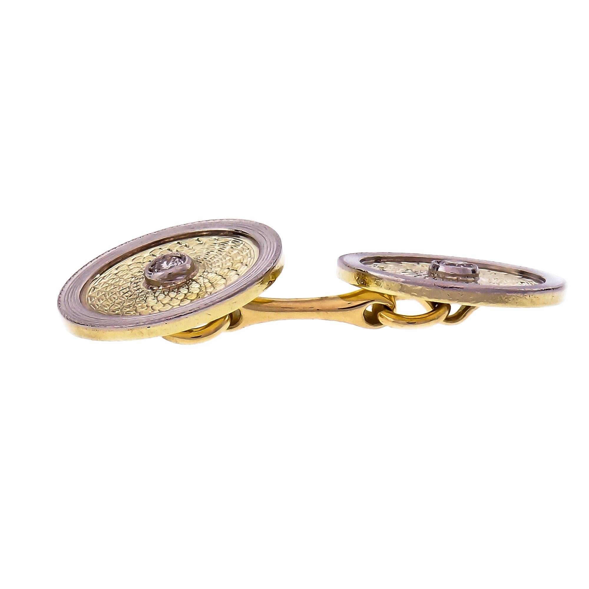 Art Deco Diamond Double-Sided Gold Platinum Cufflinks In Good Condition For Sale In Stamford, CT