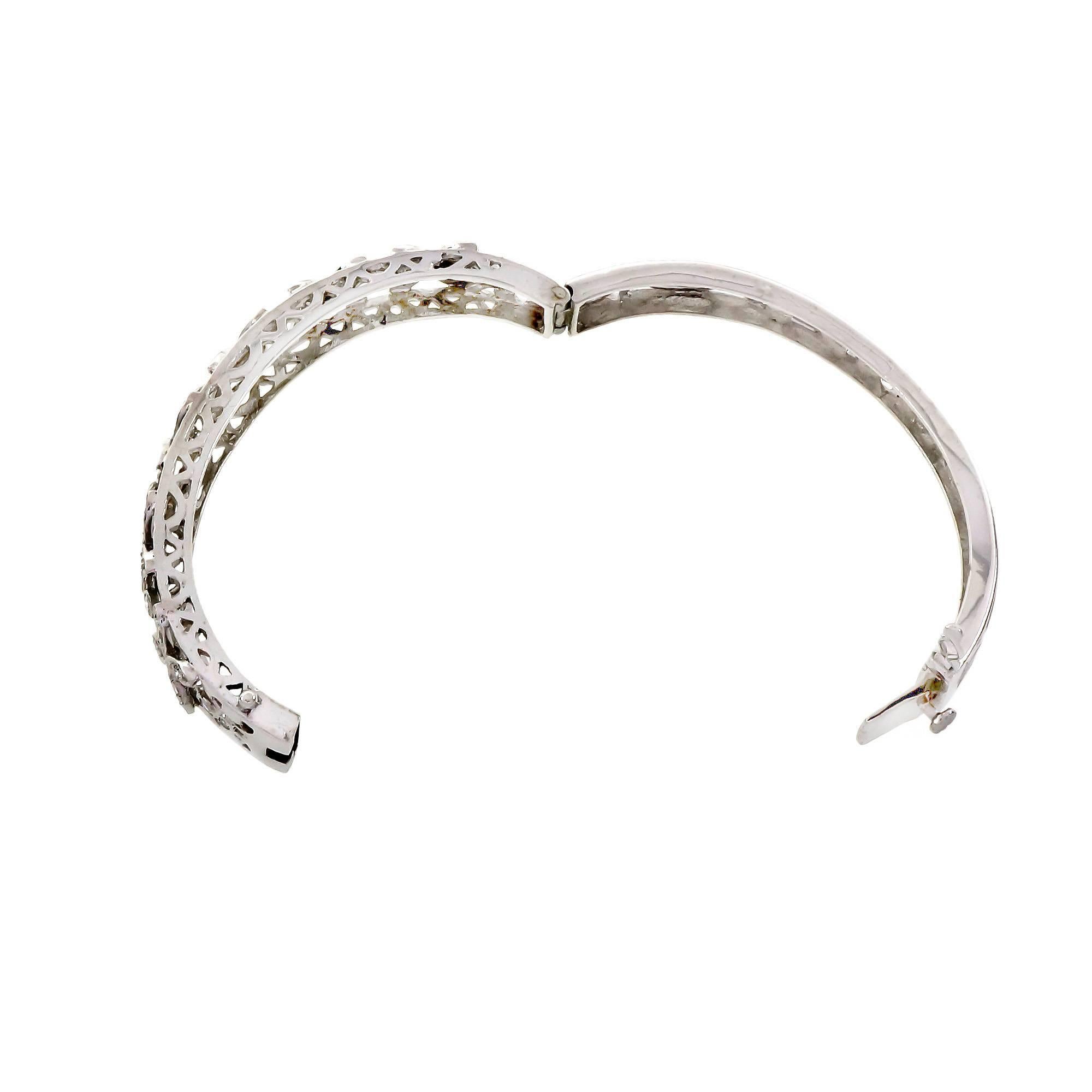 Women's 1940s Diamond Flower Design Gold Bangle Bracelet
