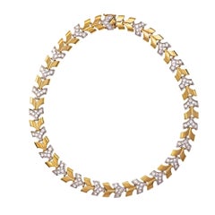 Vintage 3.30 Carat Diamond “V” Two-Tone Gold Link Necklace