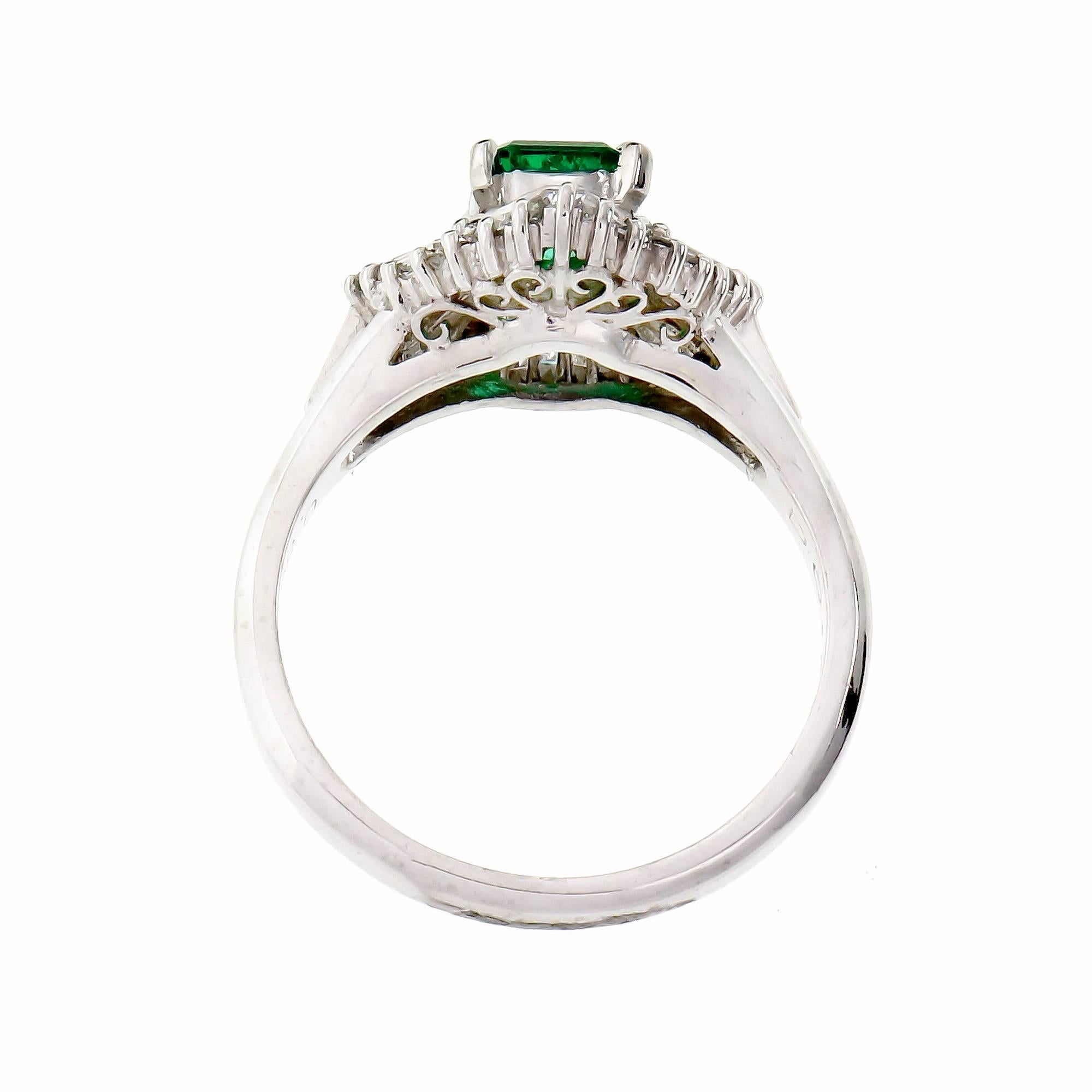 Octagon Cut GIA Certified Natural Emerald Diamond Ballerina Platinum Cocktail Ring For Sale