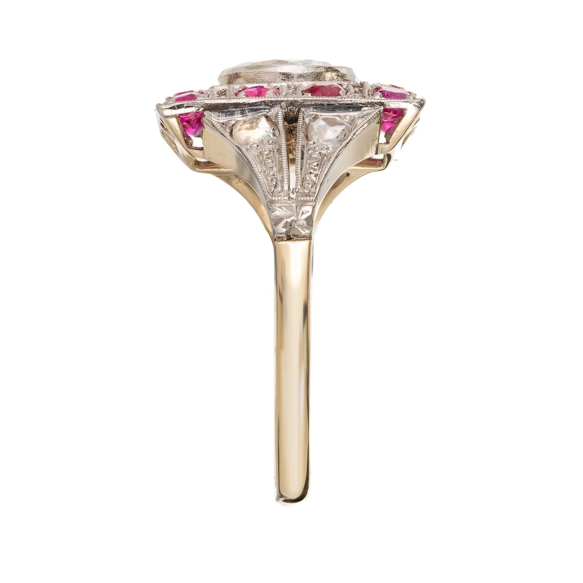 Art Deco Diamond Ruby Gold Platinum Cocktail Ring 1